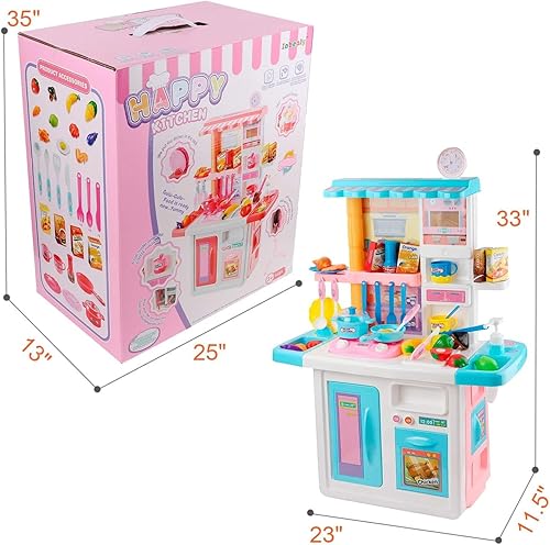 Miniatura 4 de Juego de cocina para niños, juego de cocina para niñas con luces y sonidos, estufa de cocina con vapor, fregadero de juegos, cortar alimentos y
