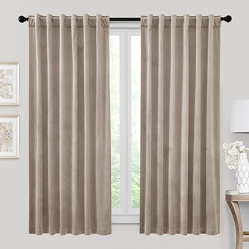 Miniatura 242 de RYB HOME - Cortinas de terciopelo beige, cortinas decorativas resistentes con pestaña trasera, cubierta de privacidad para oscurecer habitación