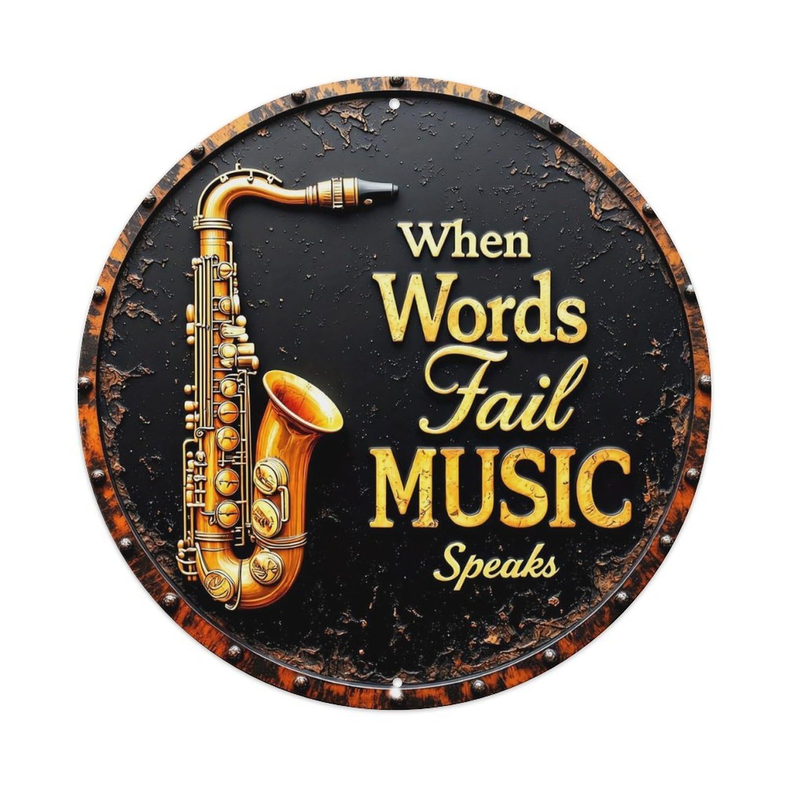When Words Fail Music Speaks Retro Metal Tin Sign, Vintage Metal Poster for home, Gaming Room, Studio Workshop,Bar,Garage Wall Art Decor 8x8 inch