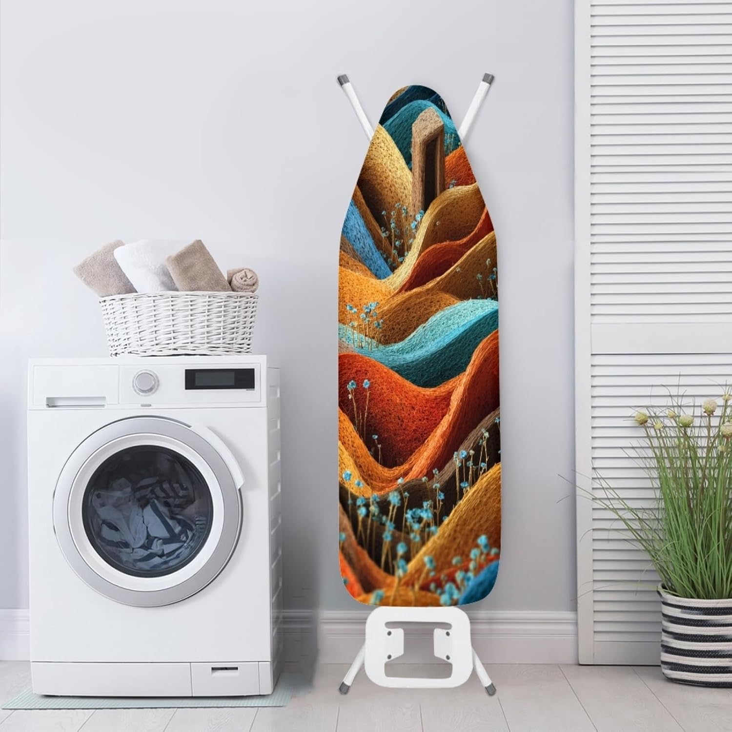 Padded Ironing Board Covers 18 X 49 Waves Blue Brown Orange Ironing Board Pad and Cover Thick Replacement Drawstring Tightening & Lock, Easy Fit, Scorch & Stain Resistant, Non Slip