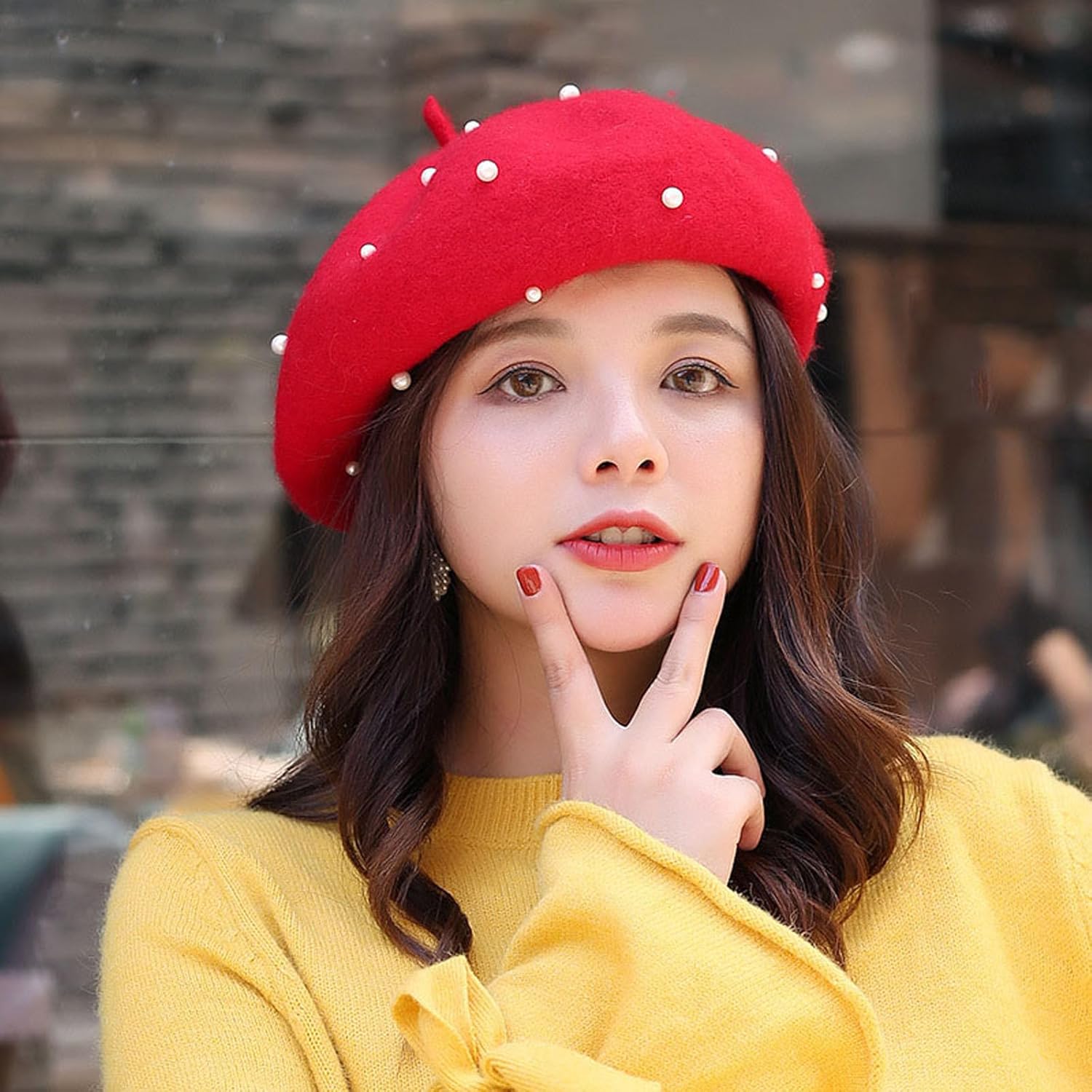Women Beret Pearl Elegant Sweet Artist French Style Beret Beanie Cap - Image 3