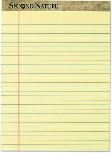 TOPS 74890 Second Nature - Almohadillas recicladas, 8 12 x 11 34, Canary, 50 hojas (paquete de 12)