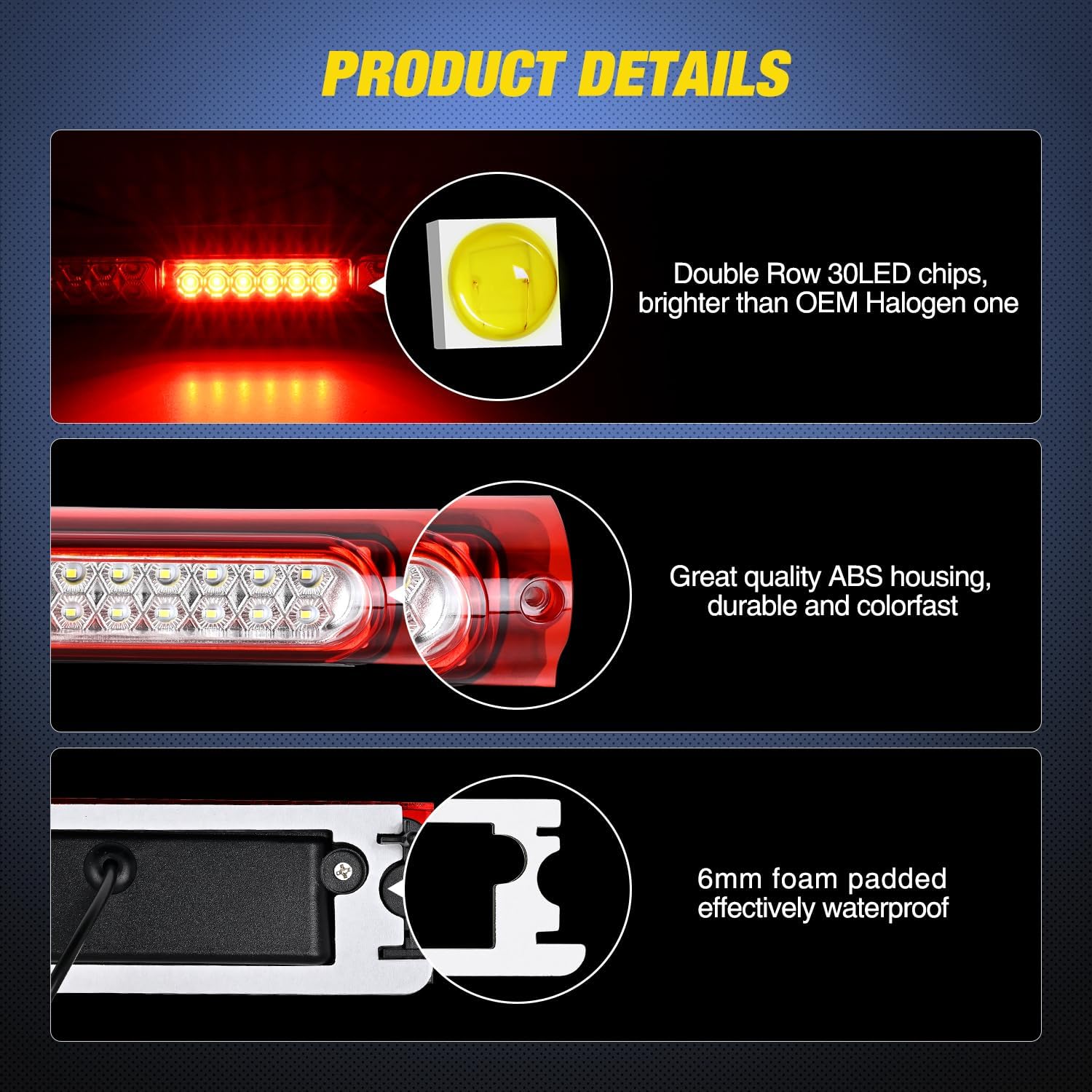 Nilight Third Brake Light Tail High Mount 3rd Stop Cargo Reverse Lights Red Lens Compatible with Ford F150 1997 1998 1999 2000 2001 2002 2003 F-150 Heritage 2004 Pickup Truck Rear Cab Lamp