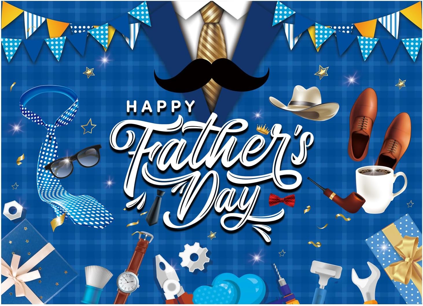 8X6FT Happy Father's Day Backdrop Large Blue Shirt Background Backdrops Banner for Father Party Decorative Banner Photo Booth Prop Supplies DH-409