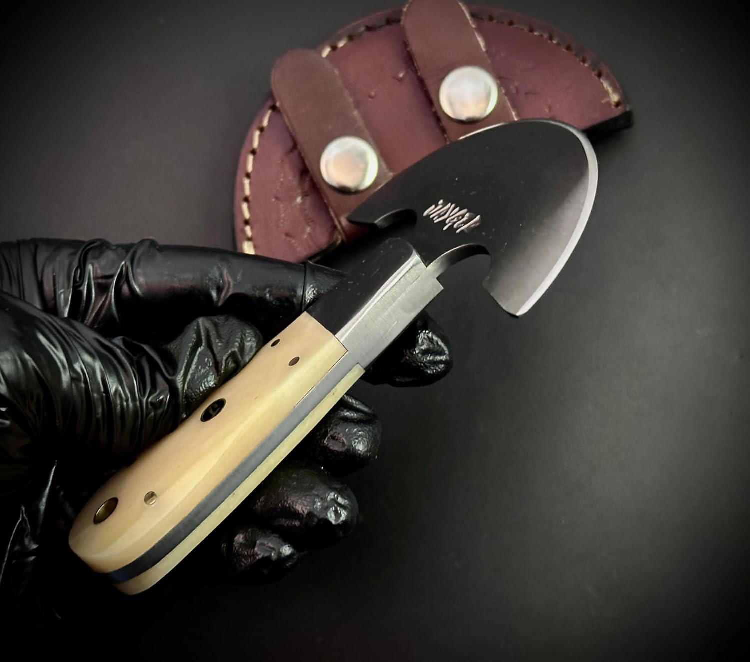 Handmade Round Head Knife | Carbon Steel | Half Moon Leather Working Tool | Bone Handle | Skiver for DIY Leathercraft With Leather Sheath