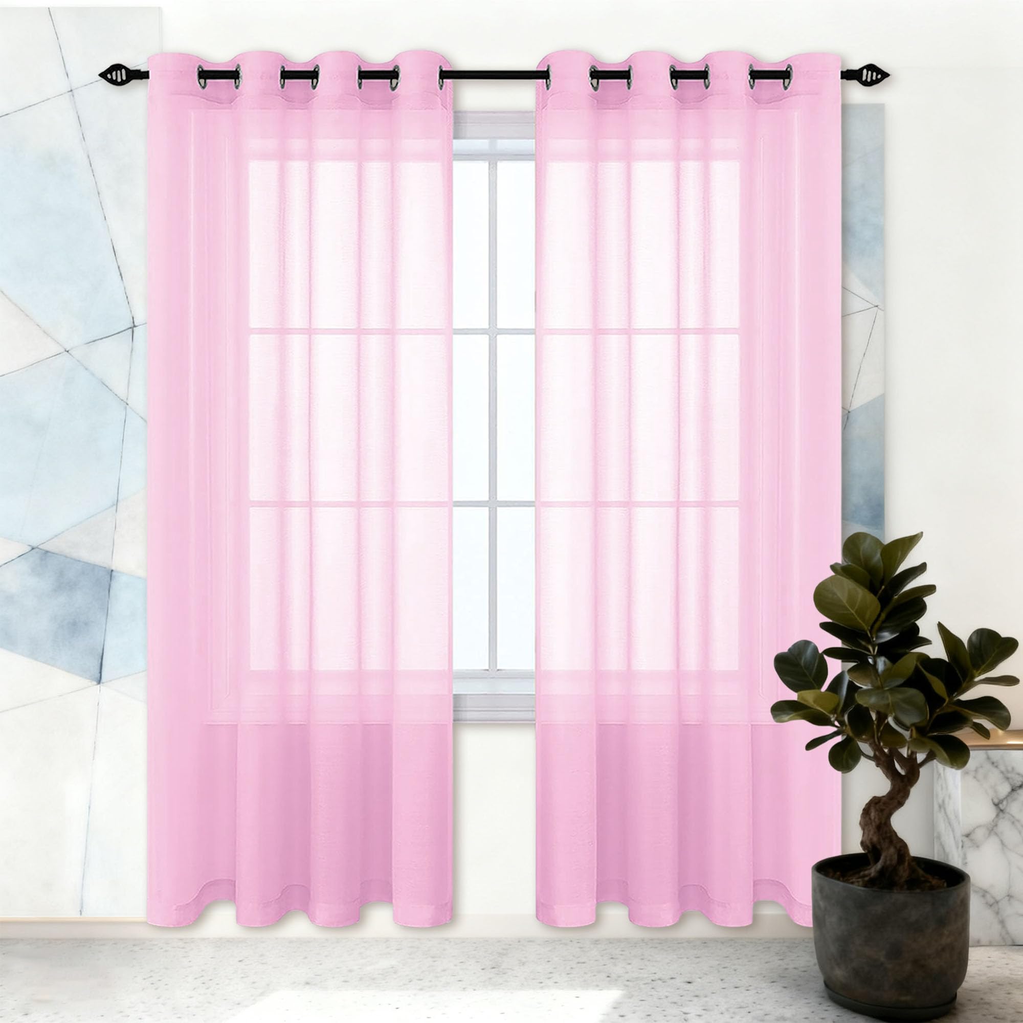Rideaux voilage rose grand format 400x310 cm oeillets pour cuisine et salon