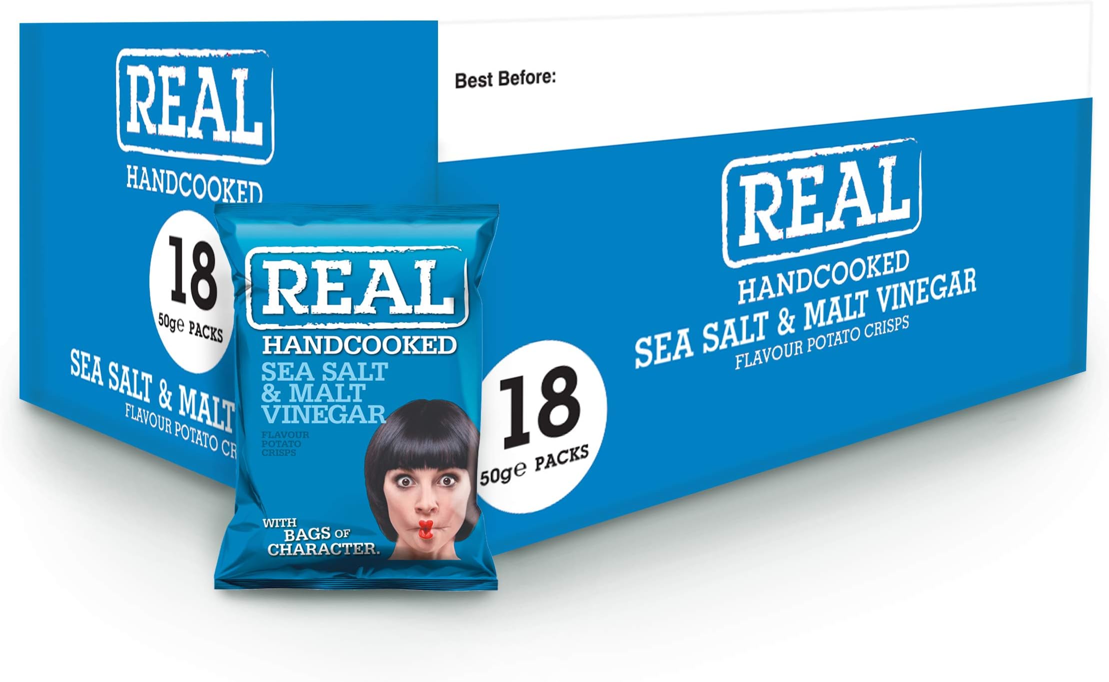 Real Handcooked Sea Salt & Malt Vinegar Flavour Potato Crisps 50 g - 18 count