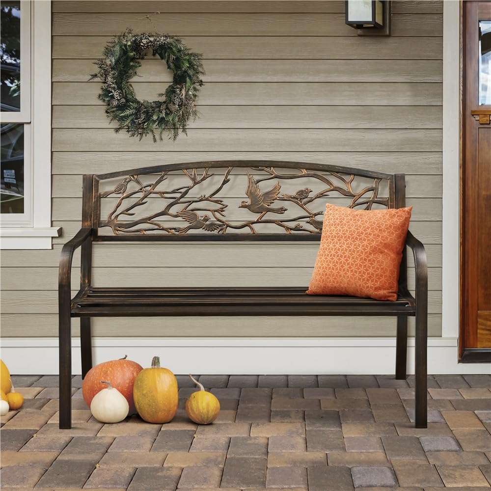 Yaheetech Banc de Jardin en métal pour 3 Personnes Style rétro, Banc de Repos en Fer avec Dossier et accoudoir pour Cour Jardin terrasse Balcon café