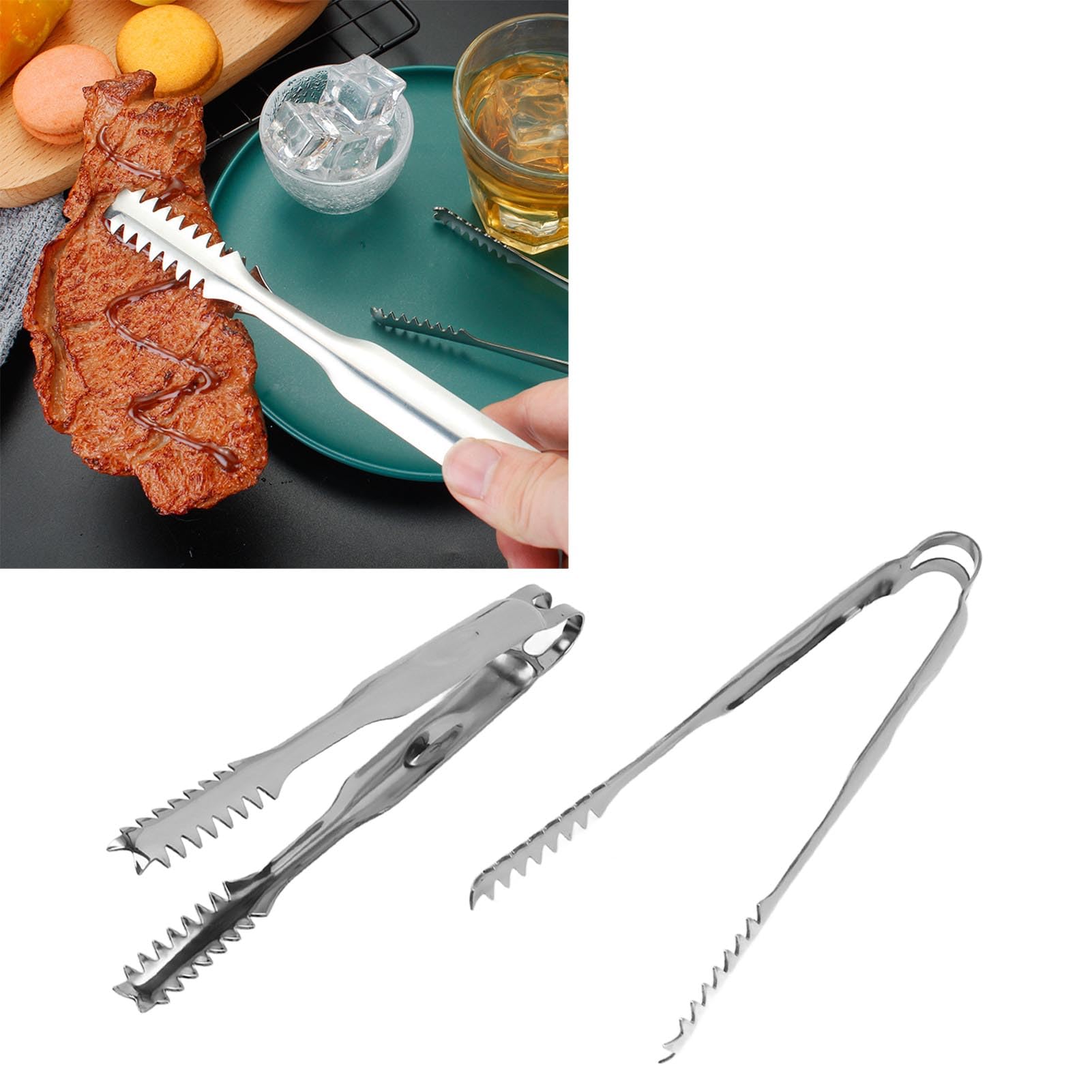 10 pezzi di pinze per ghiaccio in acciaio inox, pinze per alimenti da, griglia, barbecue e bar, pinze multiuso resistenti alla ruggine con presa salda, pinze in metallo faci (22,8 cm)