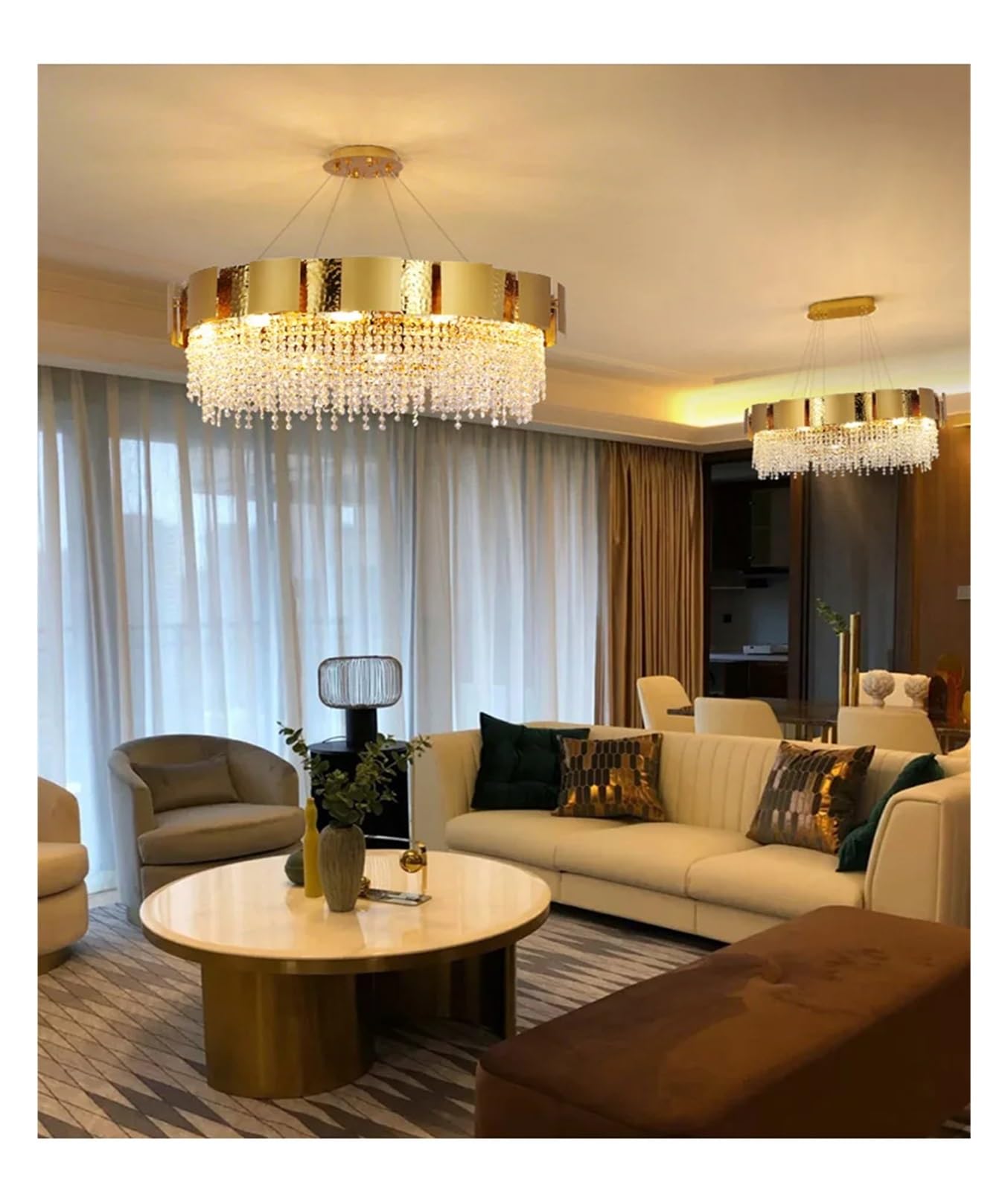 Postmodern Living Room Dining Room Lamp Luxury Copper K9 Crystal Chandelier Minimalist Bedroom Interior Decorative Lights