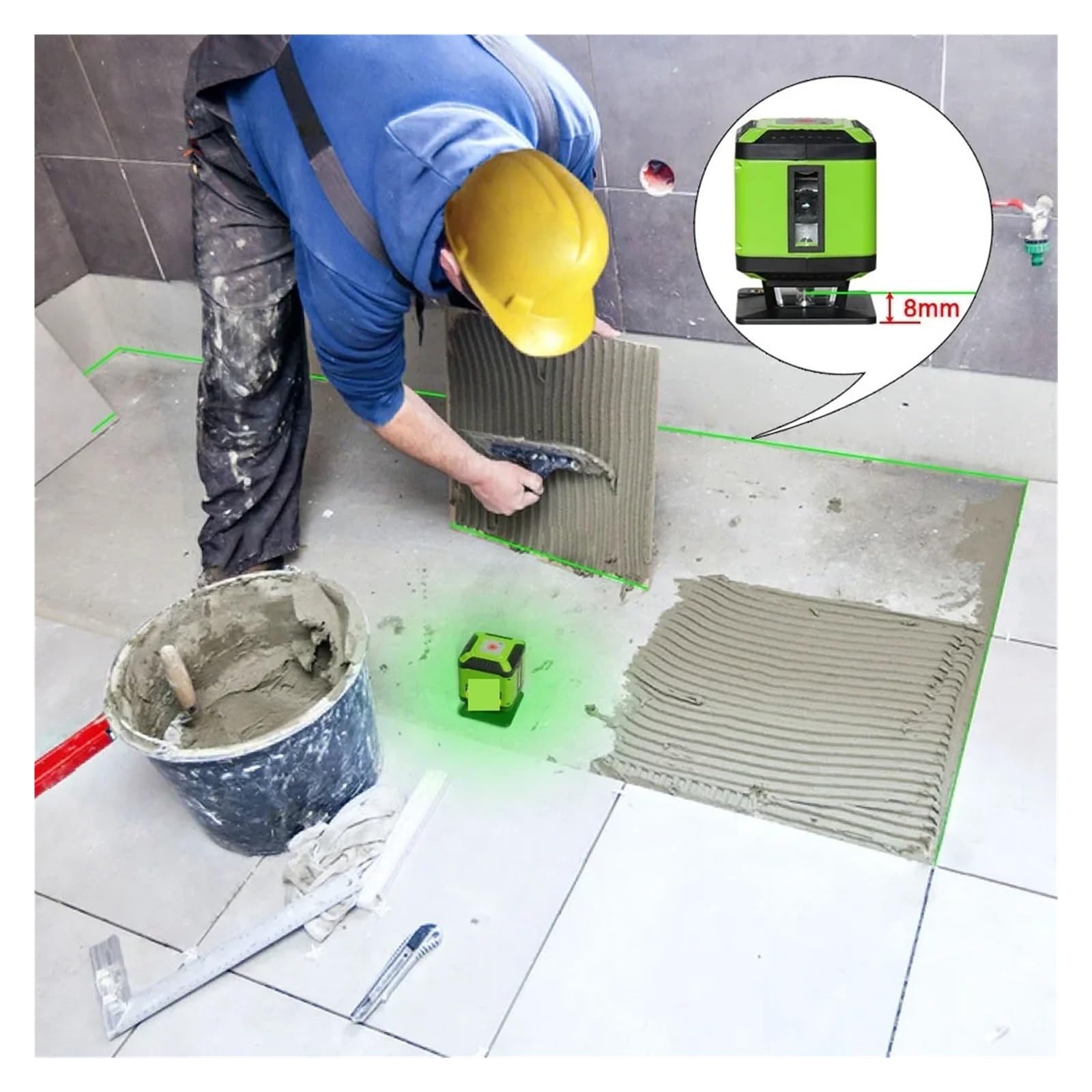 medidor de Distancia láser, Nivel Láser De Piso Rayo Verde, Herramienta Línea Cruzada Autonivelante 360 ​​° para Colocación Azulejos Cuadrados con Base FL360G