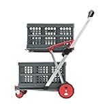 The Original | Made in Germany | Multi Use Functional Collapsible Carts | Mobile Folding Trolley | Storage Cart Wagon | Shopping Cart with 2 Storage Crates (Red)