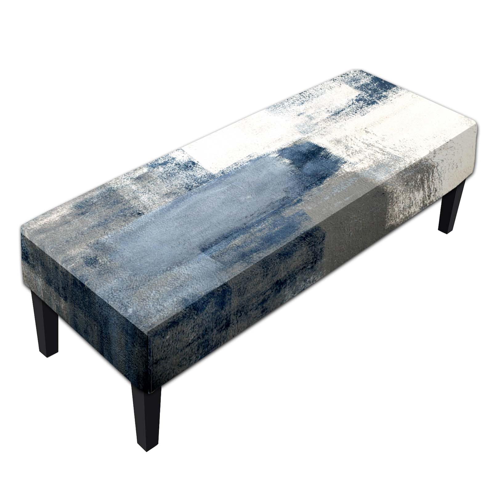 MCALK Blue Stretch Dining Bench Cover, Washable Abstract Bench Seat Protector Cover,Anti-Dust Removable Grey Bench Slipcover for Kitchen, Living Room,