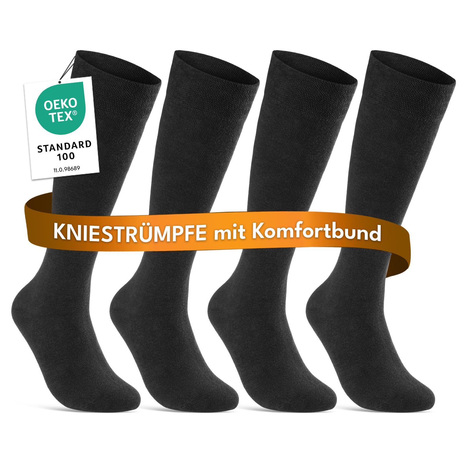 sockenkauf24 Kniestrümpfe Herren & Damen (4 oder 8 Paar) mit Komfortbund Baumwolle