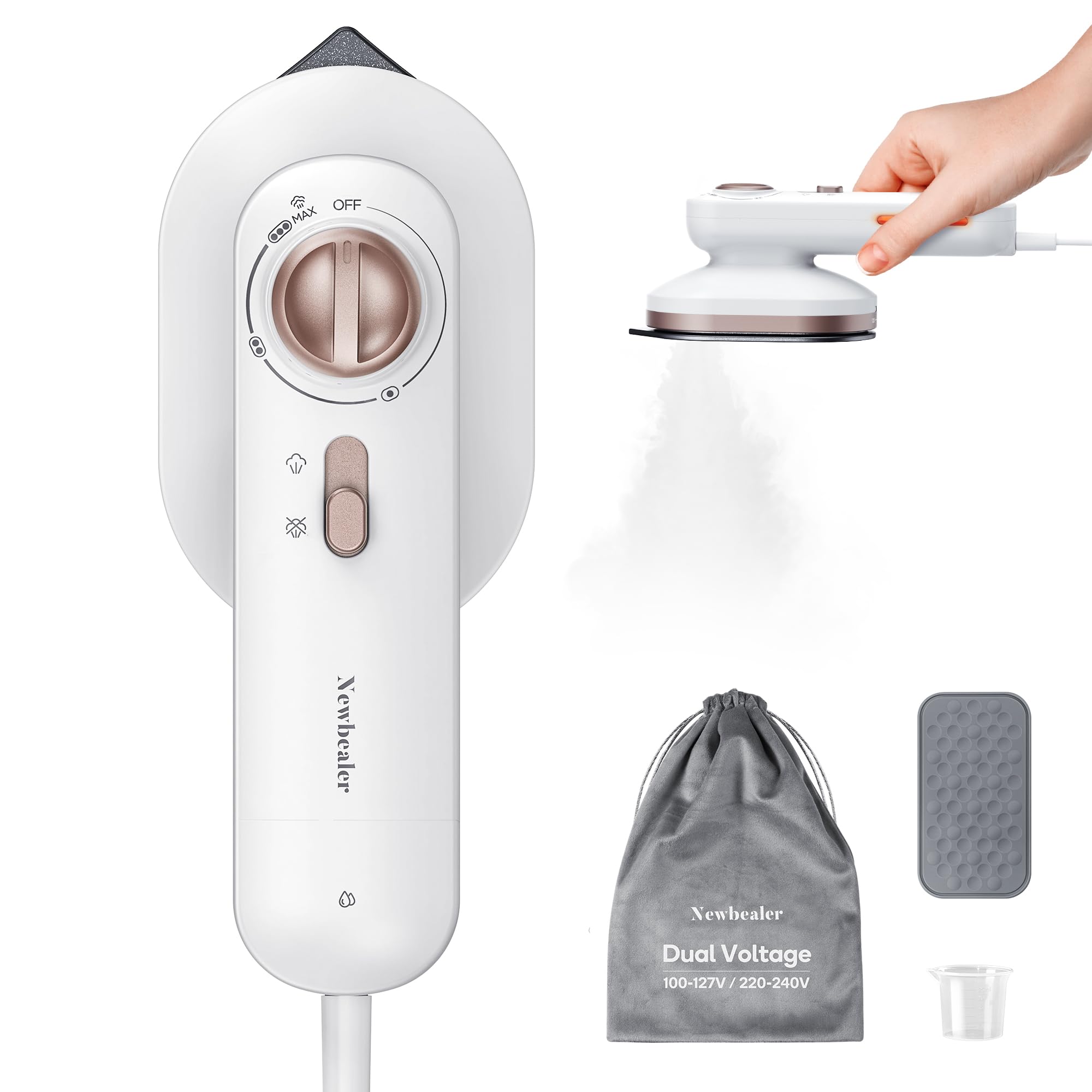 NewbealerTravel Iron for Clothes, Dual Voltage 100-240V, 490W, Mini Dry Iron with 3 Temp Settings, Horizontal Steamer Only, Non-Stick Ceramic Soleplate,1lb Lightly for Cruise, RV and Europe Trips