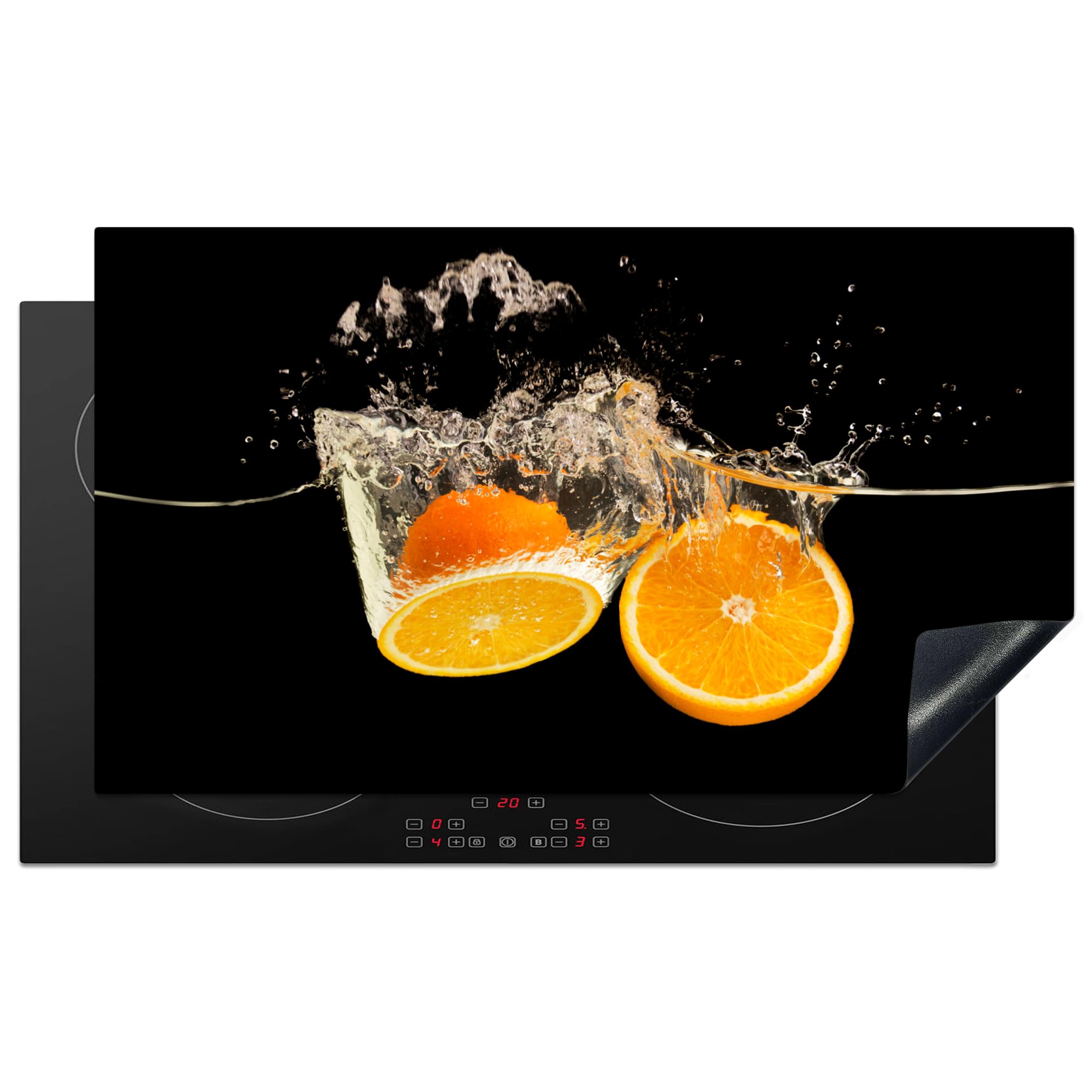 KitchenYeah© Induction Hob Protector Mat 20.5"x35.9" / 91.2x52 cm Stove Cap Top Cover Kitchen Cooker Covers for Electric Hobs Vinyl Orange - Still Life - Water - Black - Fruit