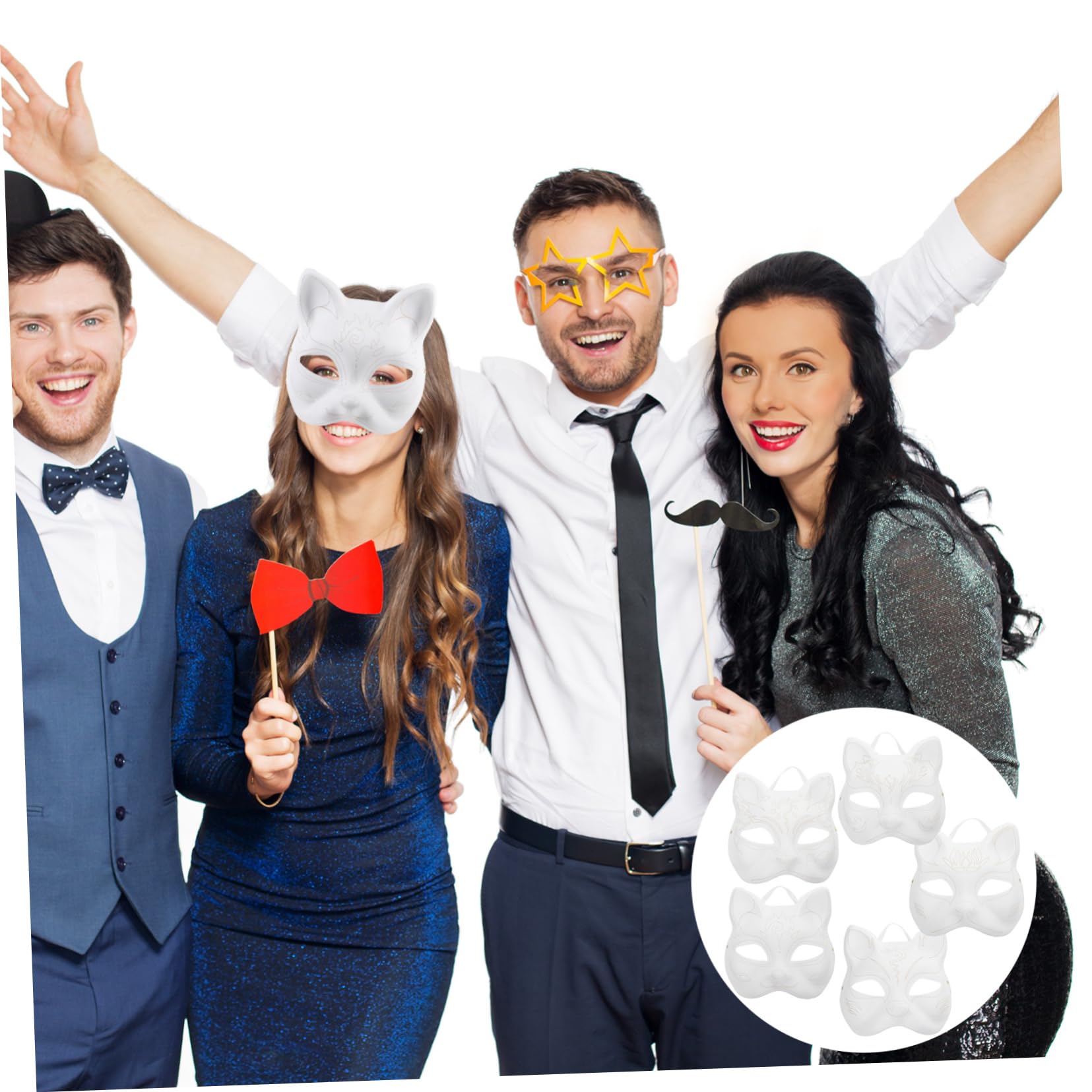 SOLUSTRE 5Pcs Blank DIY Cat Masks Unpainted Half Masks for Creative Cosplay Lightweight and Comfortable for Halloween and Festive Celebrations