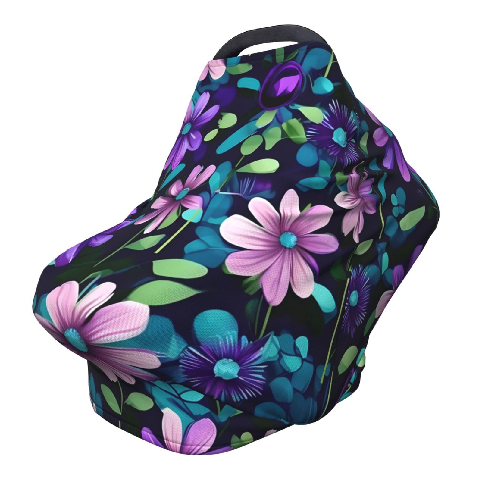 XZDHYZ Purple Camellia Versatile full-print Stroller Chair Cover/Nursing Cover, specially designed for your baby, Black