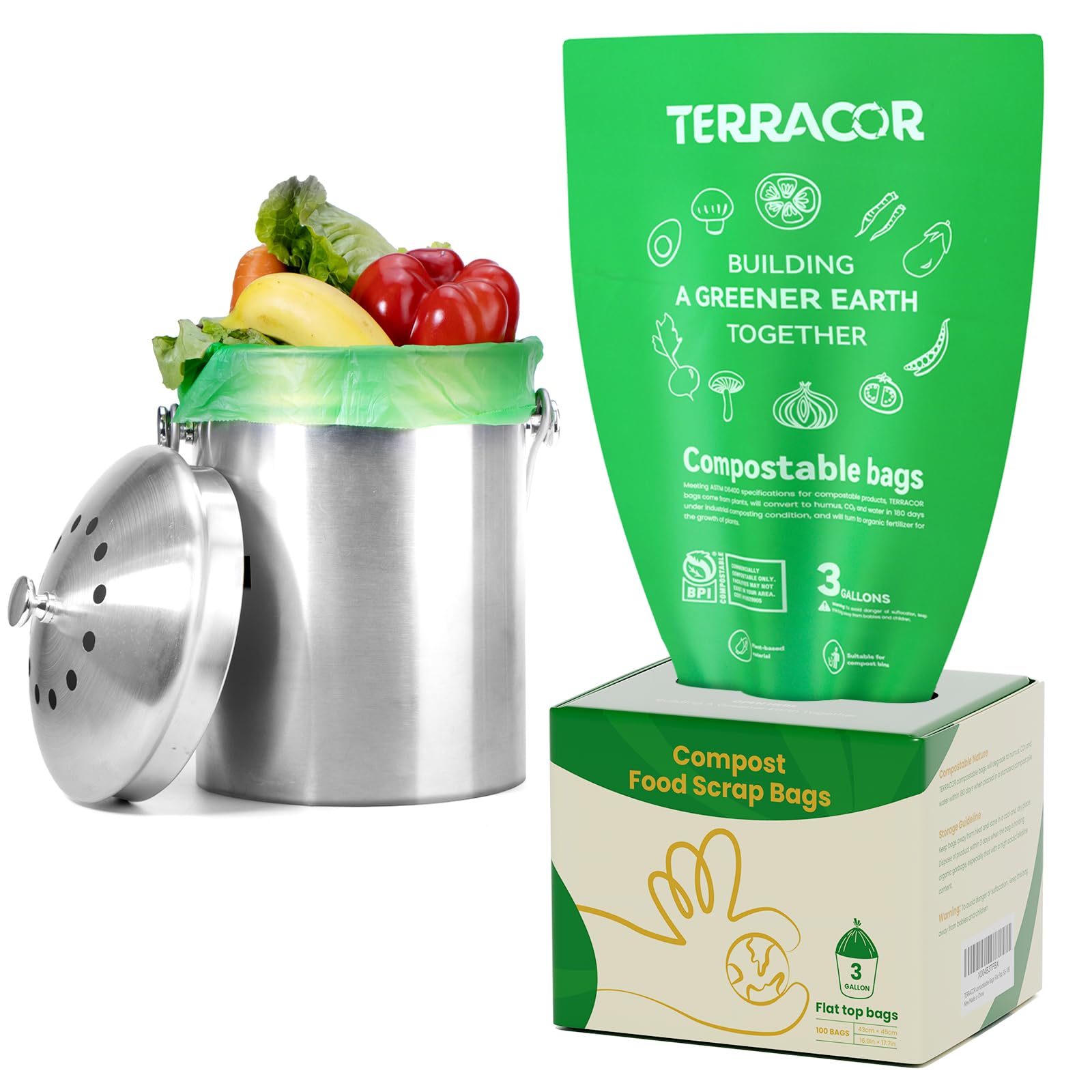 TERRACOR 3 Gallon Compostable Food Scrap Bags