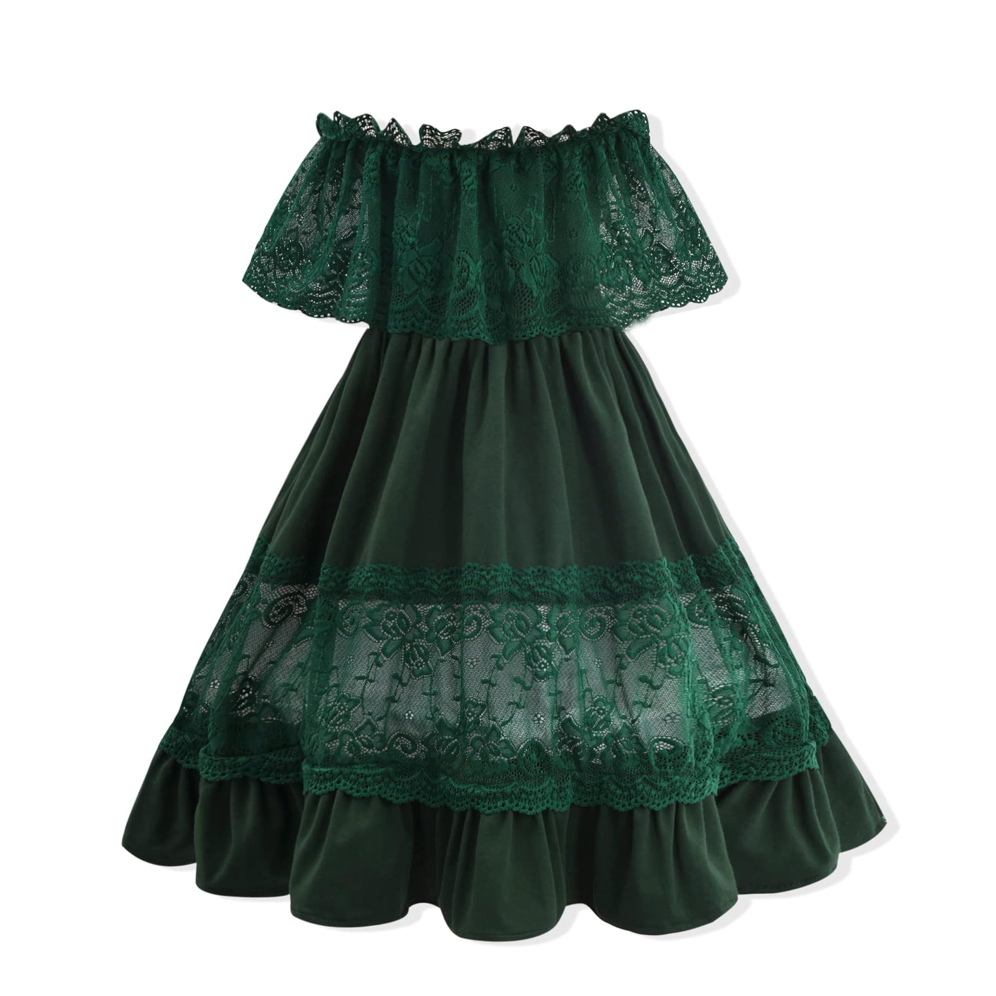 fioukiay Toddler Girl-Wedding-Princess-Maxi-Dress Boho Off Shoulder Lace Ruffle Dress Gowns Holiday Dresses