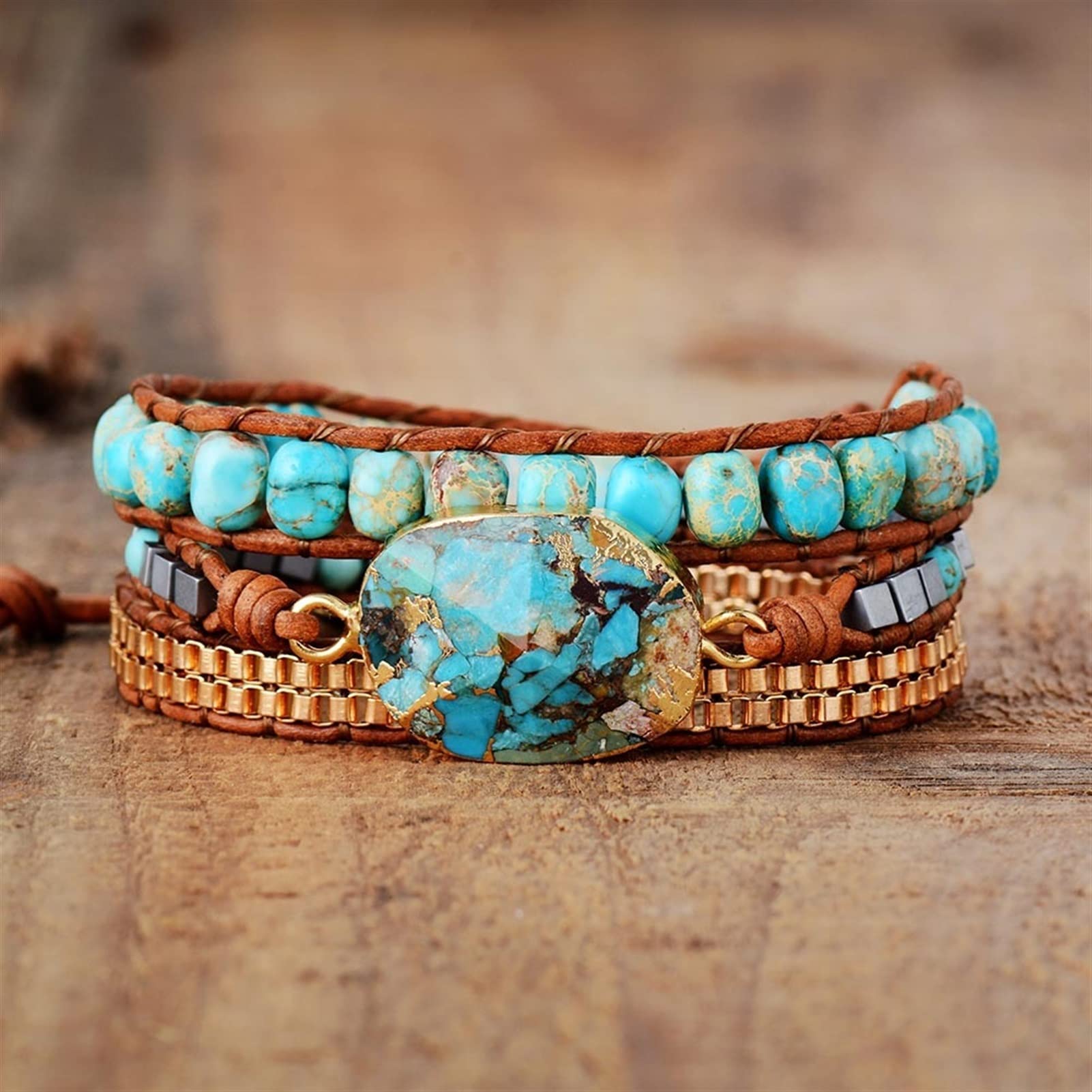 LYGBAOFUL Armbänder Leder-Wickelarmband mit Steinen, Vintage-Weberei, Statement-Kunst-Kettenarmband, Schmuck, Geschenke, Schmuck