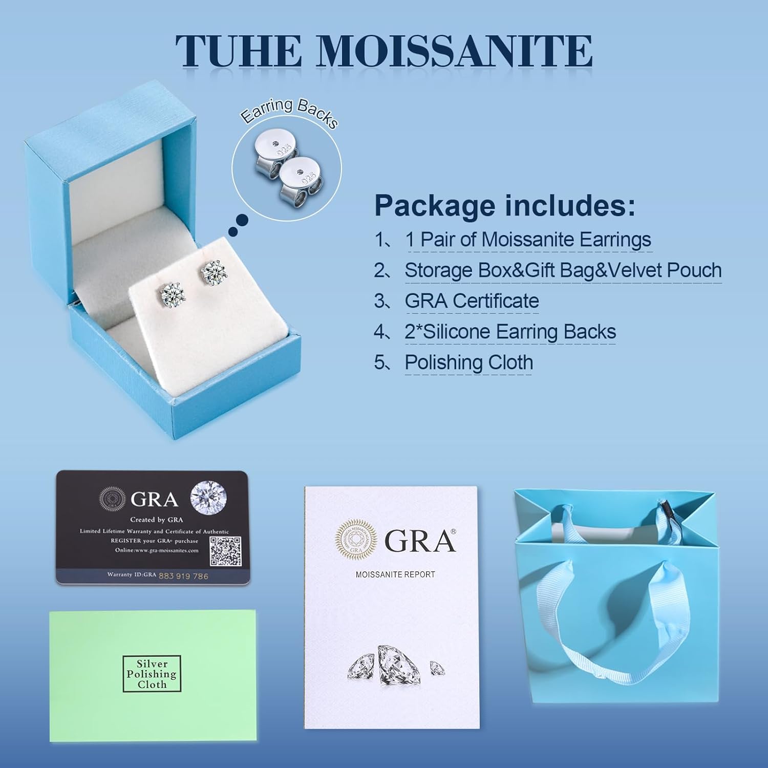 TUHE Moissanite Stud Earrings Lab Created Imitation Diamond Earrings Screw Back 18k Gold Plated S925 Sterling Silver Hypoallergenic D Color VVS1 Clarity Round 0.2-8ct Moissanite Earrings for Women Men - Image 7