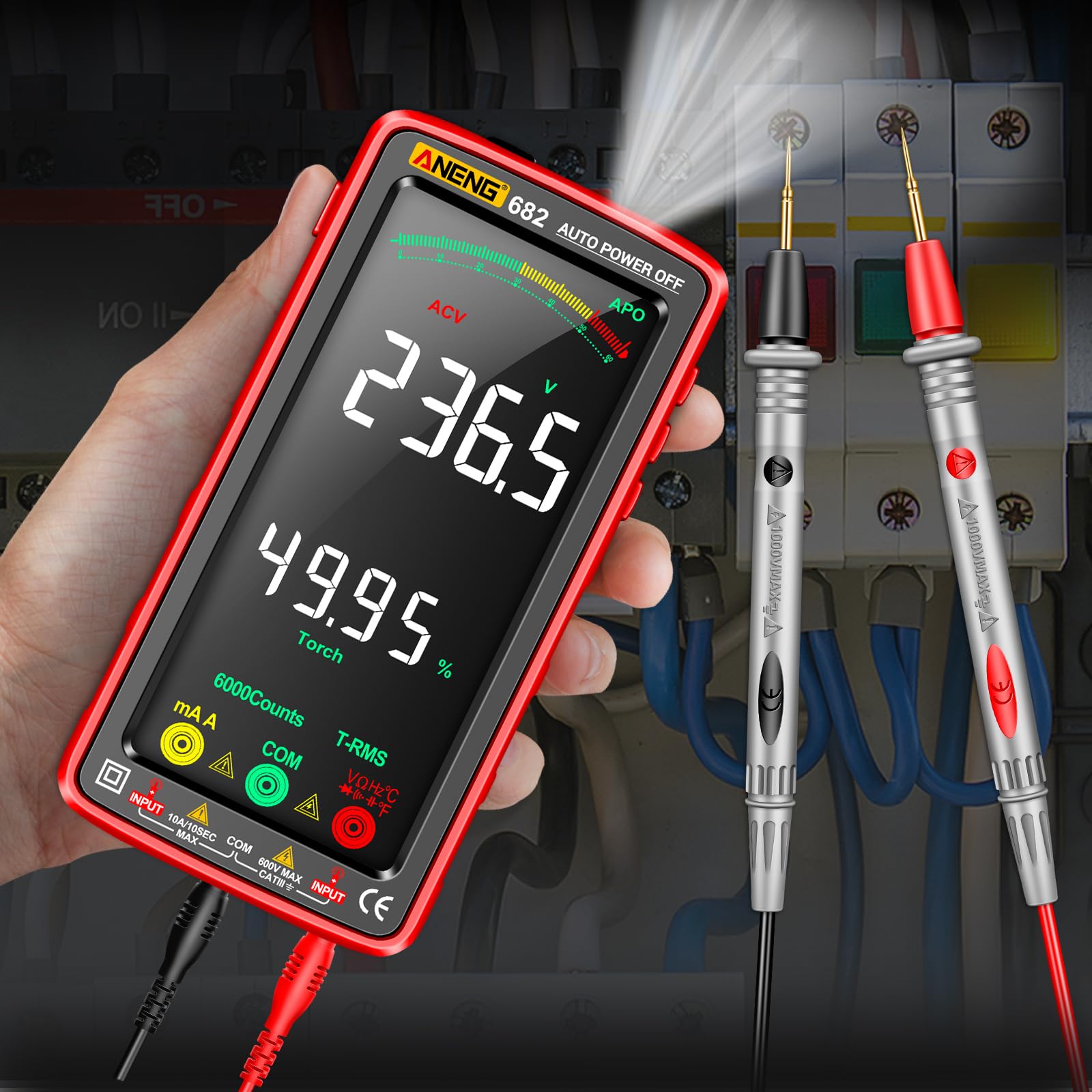 ANENG Multimeter,6000 Counts,Farb-LCD,wiederaufladbar,AC/DC Voltmeter,NCV | Mit integriertem Lithium-Akku misst AC/DC-Strom und -Spannung, Widerstand, Kapazität, Dioden, Durchgang und Temperatur
