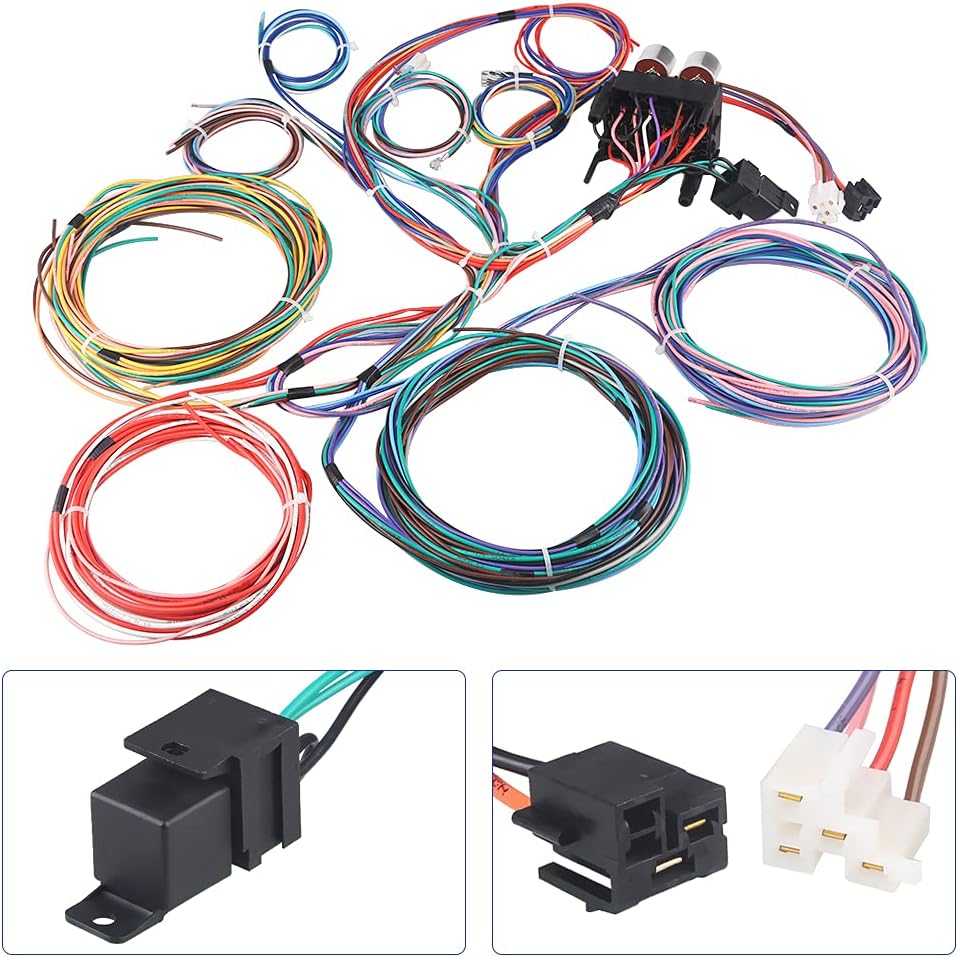 WMPHE Compatible with 12 Circuit Wiring Harness Kit Ford Chevy Mopar GM Hot Rod Rat Rod Truck and More, Standalone Wiring Harness, Universal Street Rod Wiring Harness 10 Fuses : Automotive