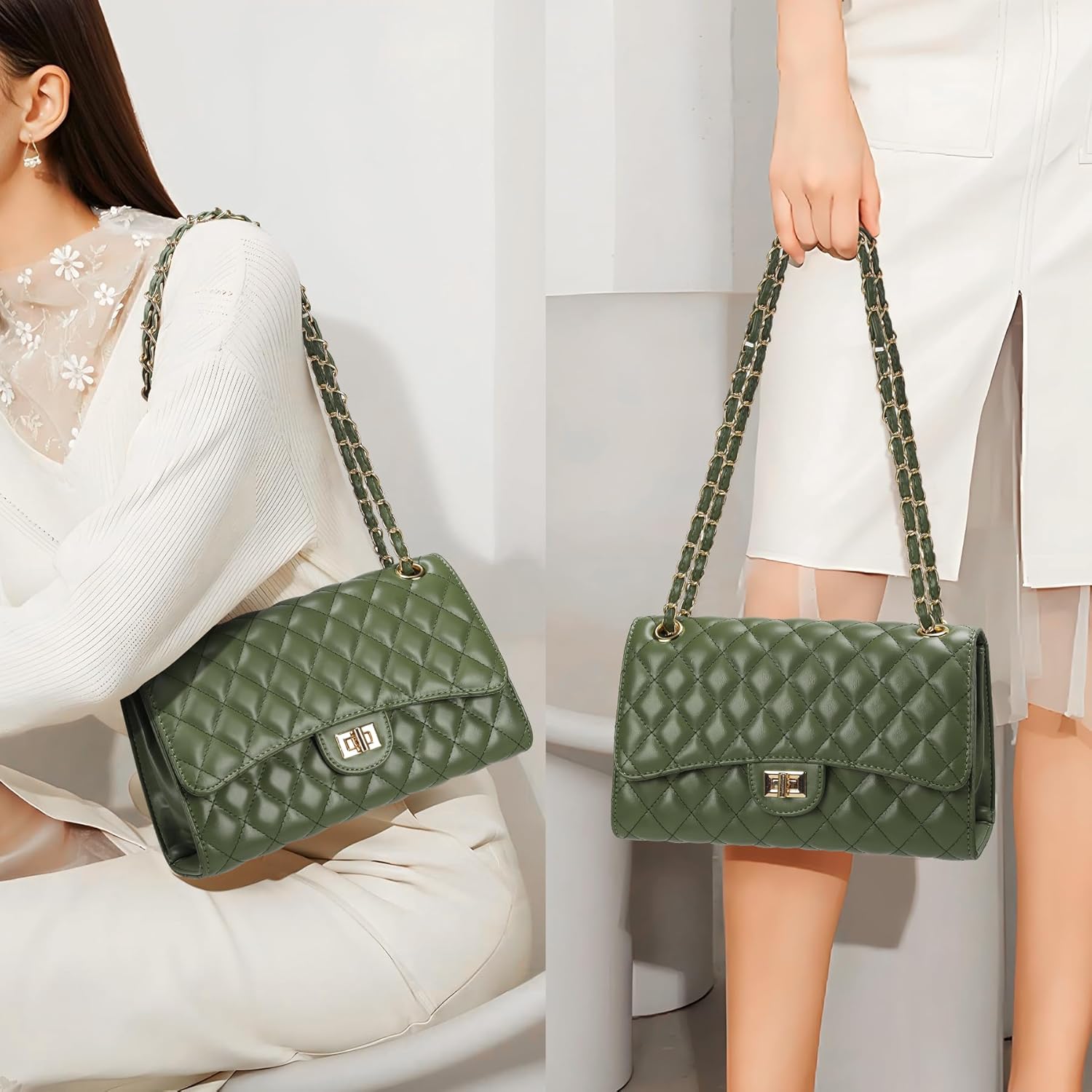 Quilted Crossbody Purse for Women Trendy Ladies Shoulder Bag with Chain Strap PU Leather Cross Body Bags Satchel HandBag - Image 2