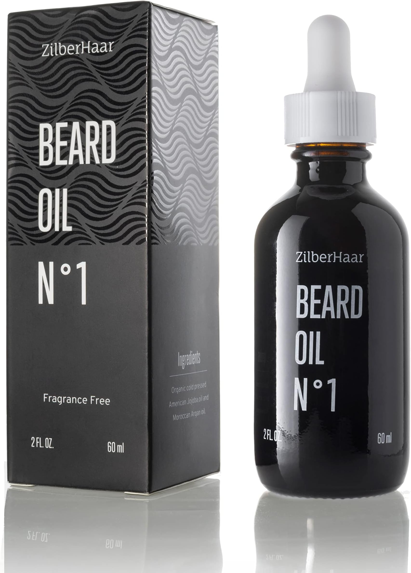 ZilberHaar - Beard Oil N 1 - Pure, Organic Moroccan Jojoba Oil and Argan Oil - Natural Ingredients, Fragrance Free, Cruelty Free - For Natural Beard Growth and Hydration - 2 oz