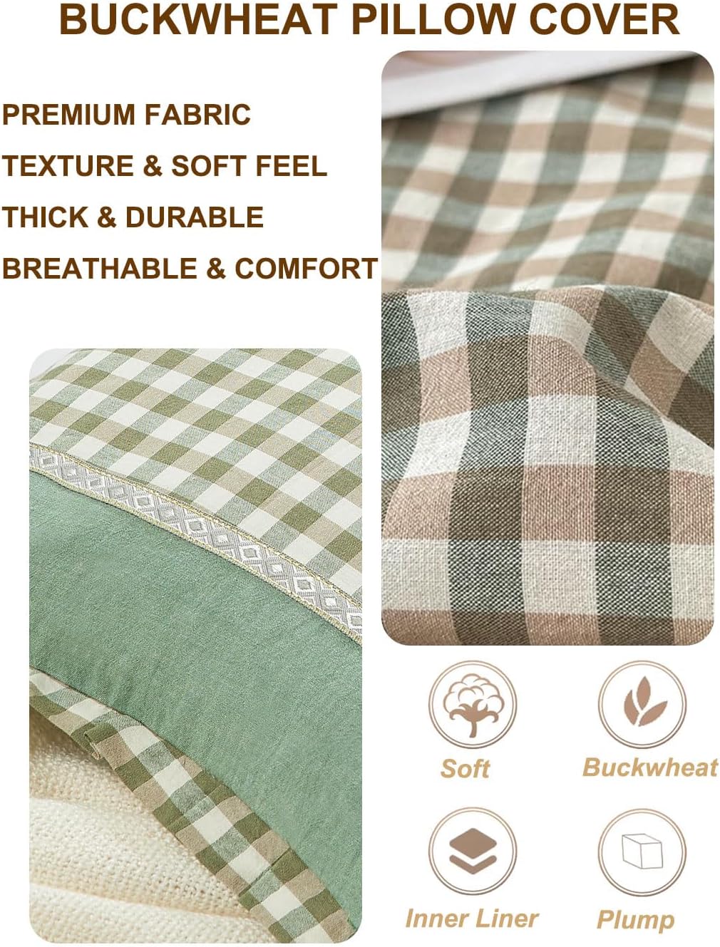 Buckwheat Hull Pillow for Sleeping, Rectangle Buckwheat Neck Pillow, Cooling Support Customizable Height with Removable Cover, Firm Comfort for Spinal Alignment, 23 * 13 Inch (Green)