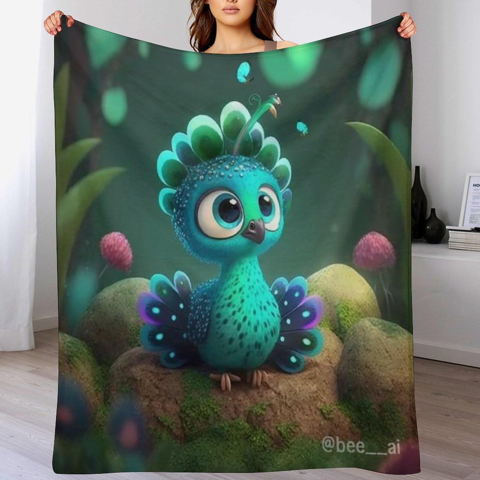 Couverture polaire flannel paon pour lit et canapé cocooning