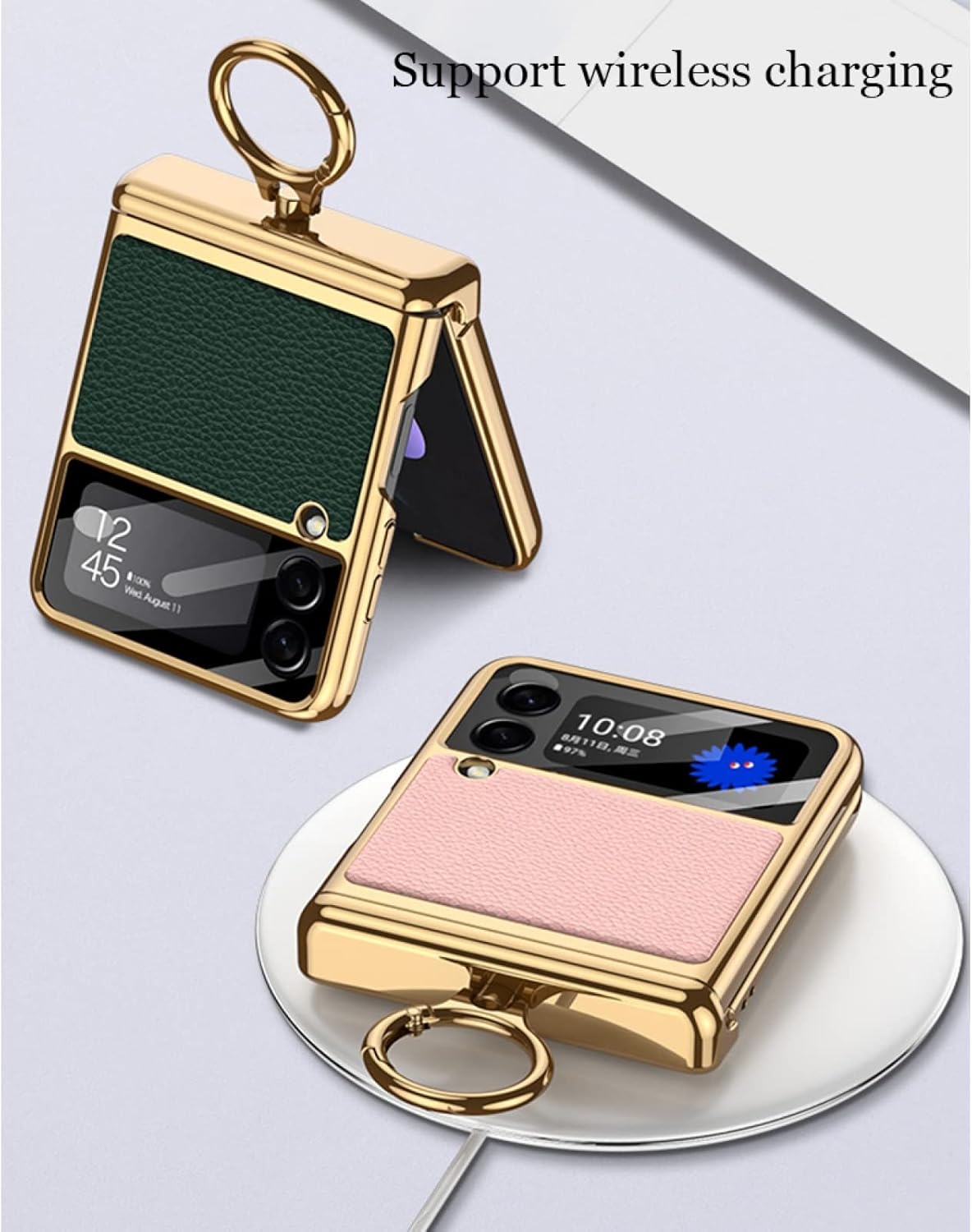 Leather Magnetic Folding Case For Samsung Galaxy Z Flip 4 5G, All-inclusive Phone Protective Cover For Z Flip4, Anti-drop Shell with Electroplating Ring