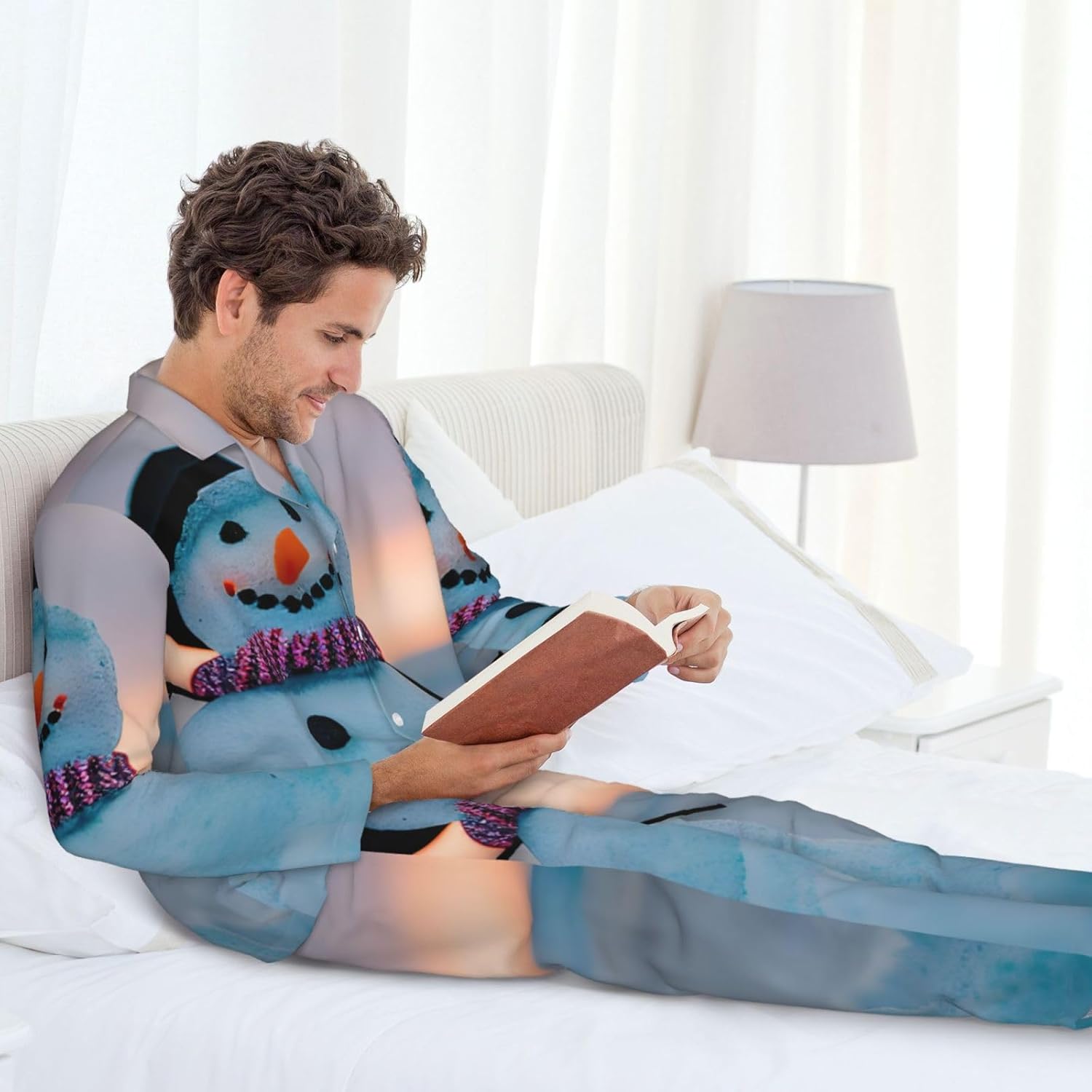 Beach Snowman Print Luxurious Mens Pajamas Set,Breathable Pajamas Set,Perfect For Lounging Bed,Sofa