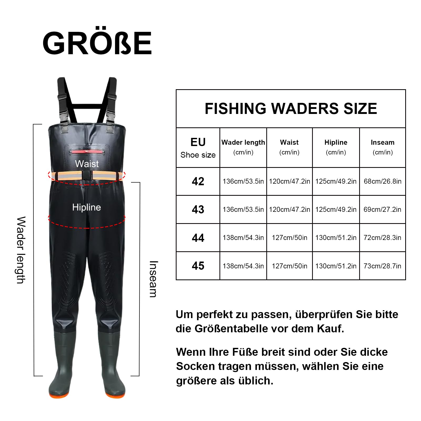 Waders pour homme et femme - Pantalon de pêche avec bottes - Pantalon de pêche pour adulte - Respirant - Imperméable - Avec bottes - Pour la pêche, les sports nautiques, les activités de