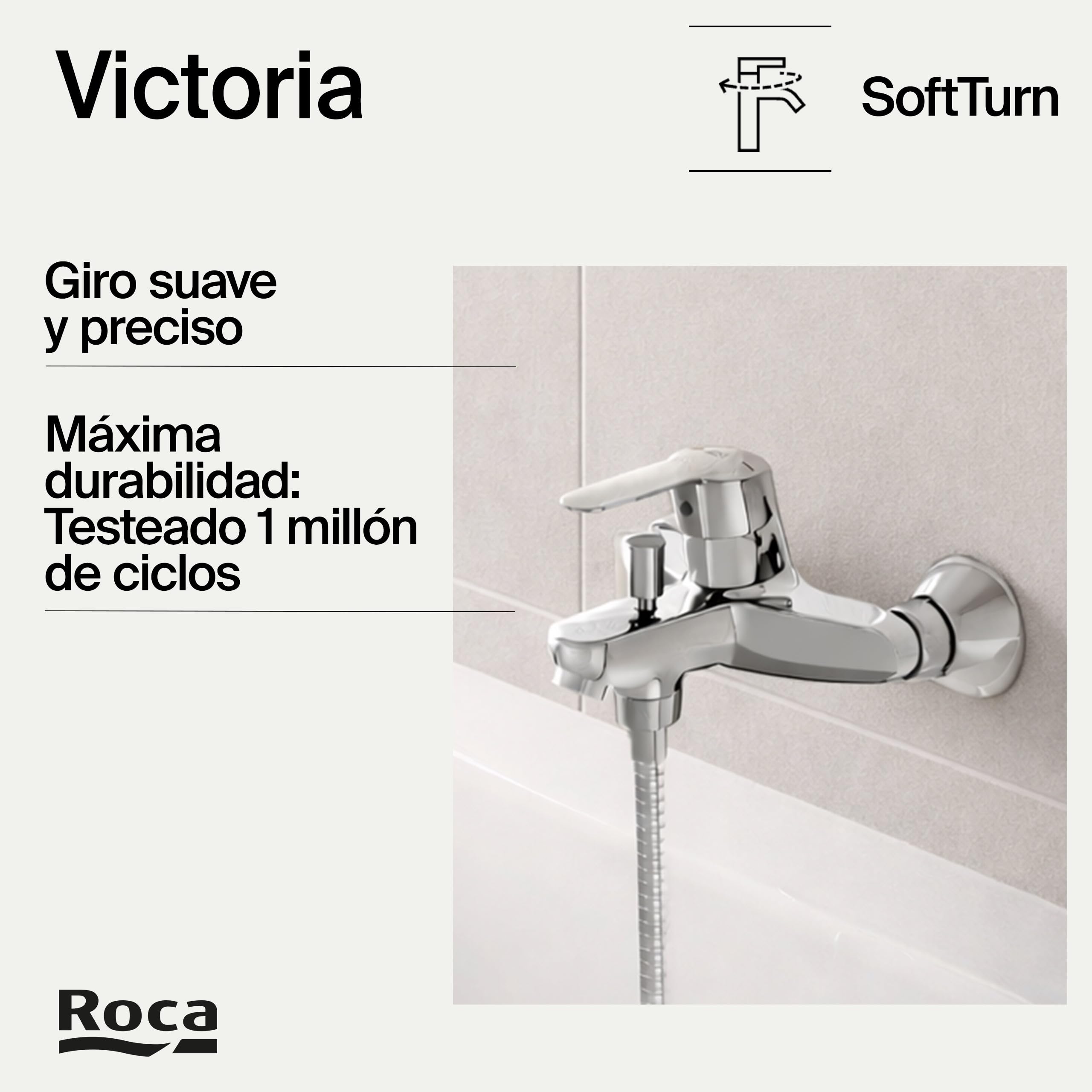 Roca,Victoria,Grifería monomando exterior baño-ducha con inversor automático, ducha de mano, flexible de 1,70 m. y soporte de ducha articulado,A5A0125C02
