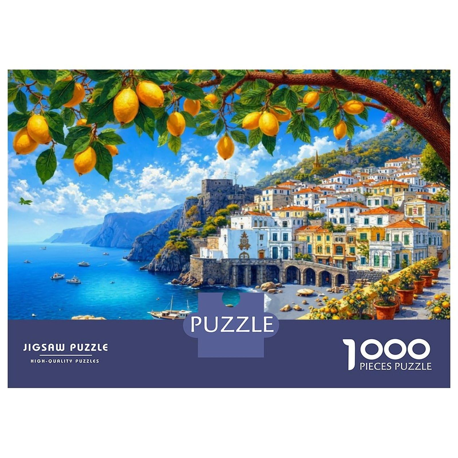 Puzzle De 1000 Piezas Costa Amalfitana – Vista Costera Con Limonero, Material Ecológico, 52x38 Cm