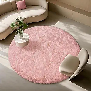 Pink Fluffy Rugs for Bedoom Girls, 4x4 Small Round Soft Faux Fur Area Rug - Cozy Fuzzy Plush Non-Slip Shaggy Carpet for Living Room, Kids Girls Room Home Dorm Nursery