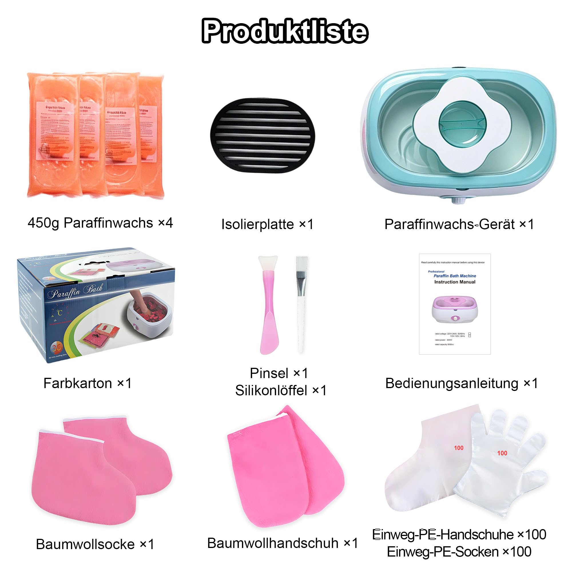 Paraffinbad für Hände und Füße – 5000 ml Paraffinbad Gerät mit 1800 g Bio-Paraffinwachs für Hände & Füße, inkl. Zubehör – Professionelles Paraffinbad für trockene, raue Haut