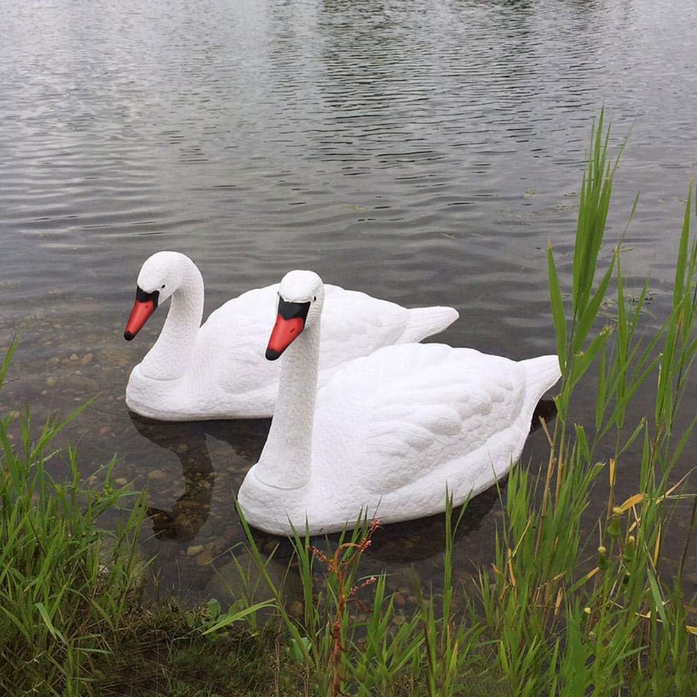 The Pond Guy Floating Swan Decoy Pair, Realistic Swimming Sculpture, Deterrent for