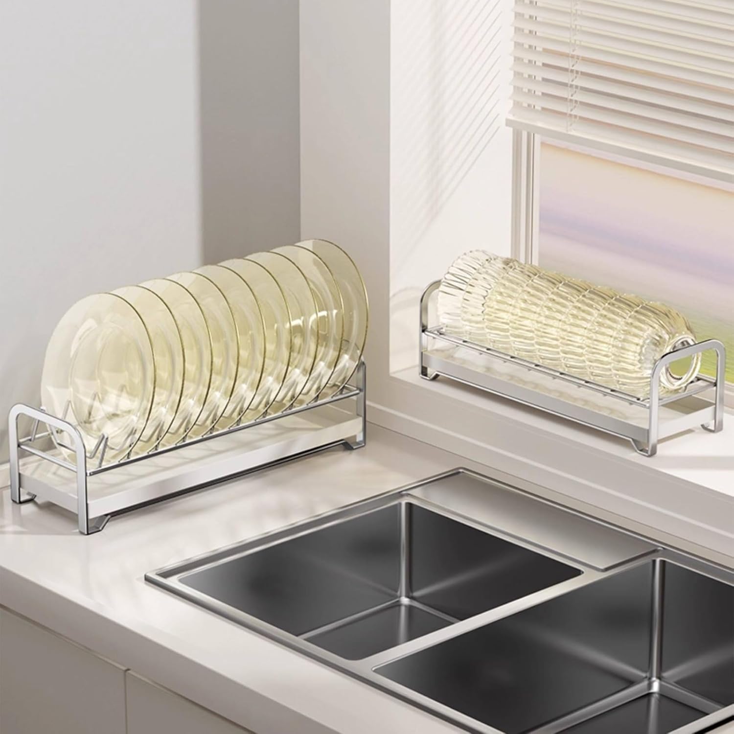 HJXGQJM Stainless Steel Kitchen Dish Drying Rack, Dish Rack Dish Drying Rack Kitchen Supplies Organizer Utensils Holder Dish Drainer Rack with Drip Tray