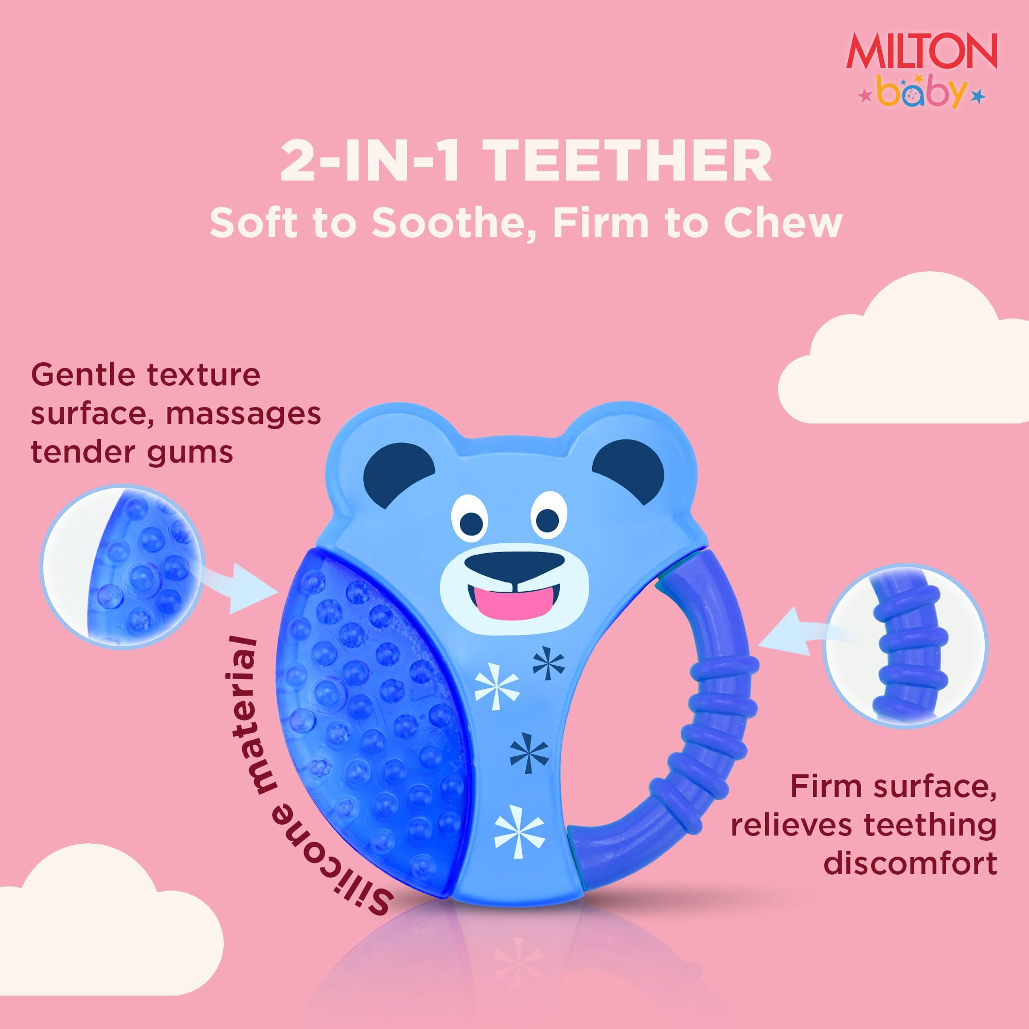 Milton Baby Water Filled Teethers for 6 to 12 Months I ISI Certified I BPA Free-Food Grade Material I Filled with 100% Purified Water I Easy Grip I 2-in-1 Gum Massage Hard-Soft Surface I Blue