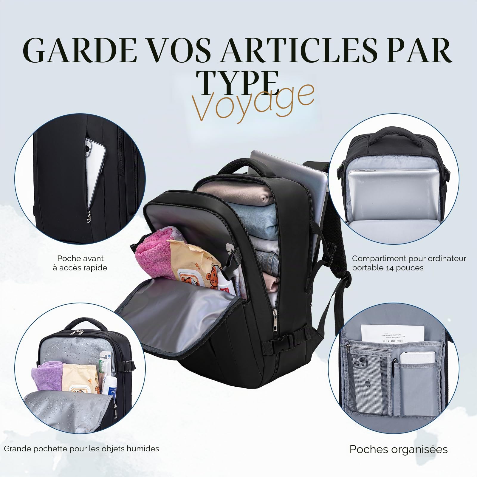 VMIKIV Sac a Dos Voyage Cabin Avion 40x30x20 pour Ryanair Bagages Cabine Sac de Voyage Femme 45x36x20 pour Easyjet avec Pochette Antivol Sac Cabine Avion 55x40x20 Sac à Dos Bag Main Homme
