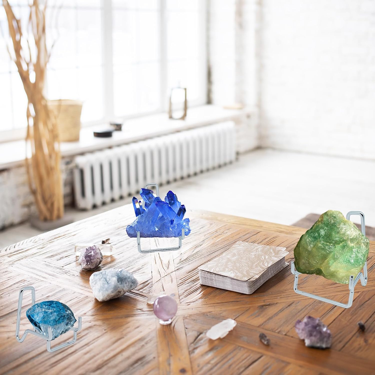 12 PCS Rock Display Stand Silver Metal Crystal Holder in 3 Sizes Perfect for Displaying Small Collectibles, Crystal, Rocks, Minerals, Agate, Fossils and More