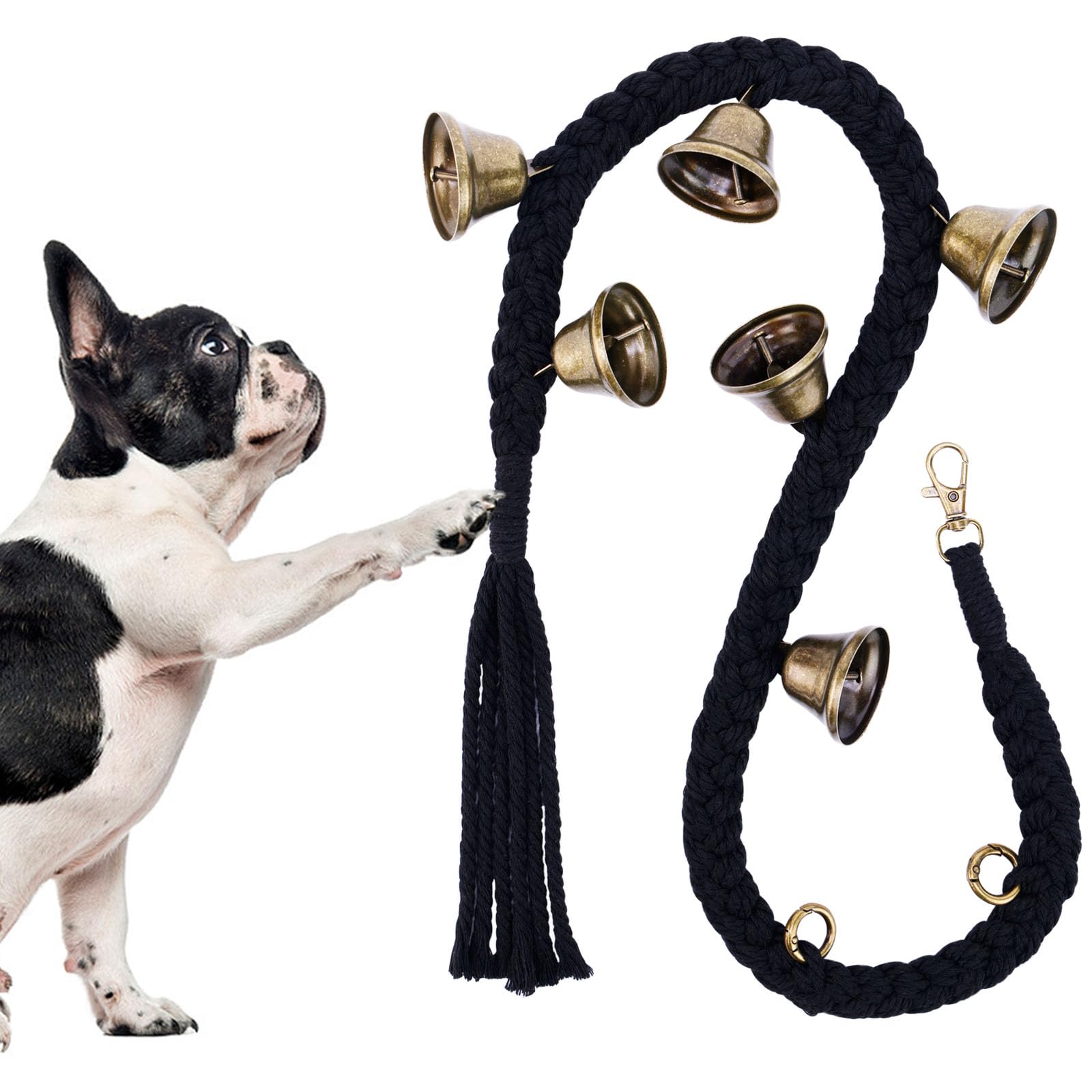 Dog Bell for Door Potty Training, Cotton Handwoven Dog Doorbell with 6 Extra Loud Bells for Dog Training, Adjustable Hanging Door Bell for Small