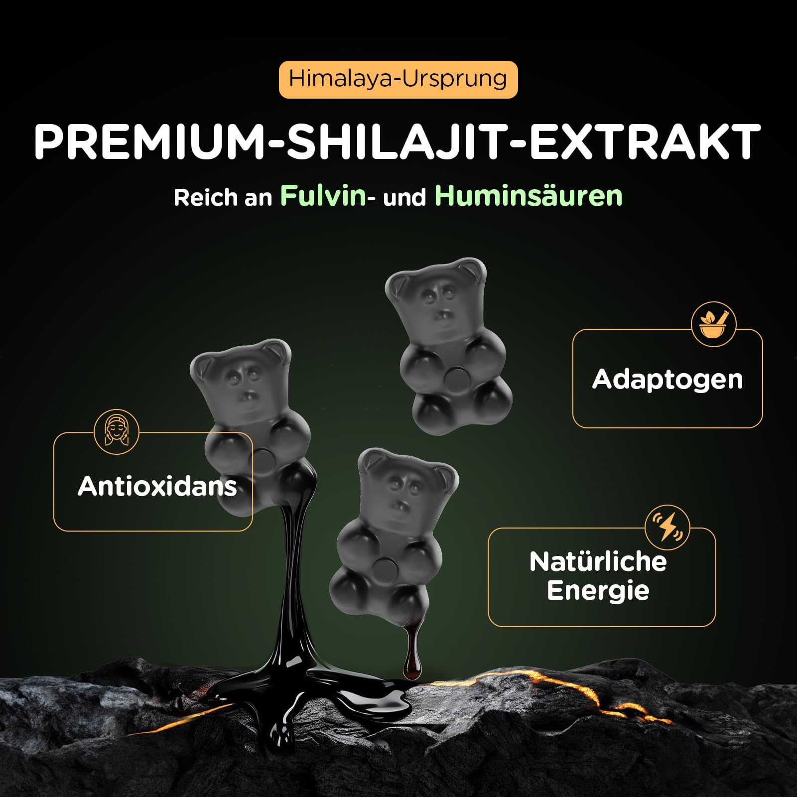 Gomitas de Shilajit 1400 mg, con Extractos de Chaga y Ashwagandha, Veganas y sin Azúcar (60 Unidad (Paquete de 2))