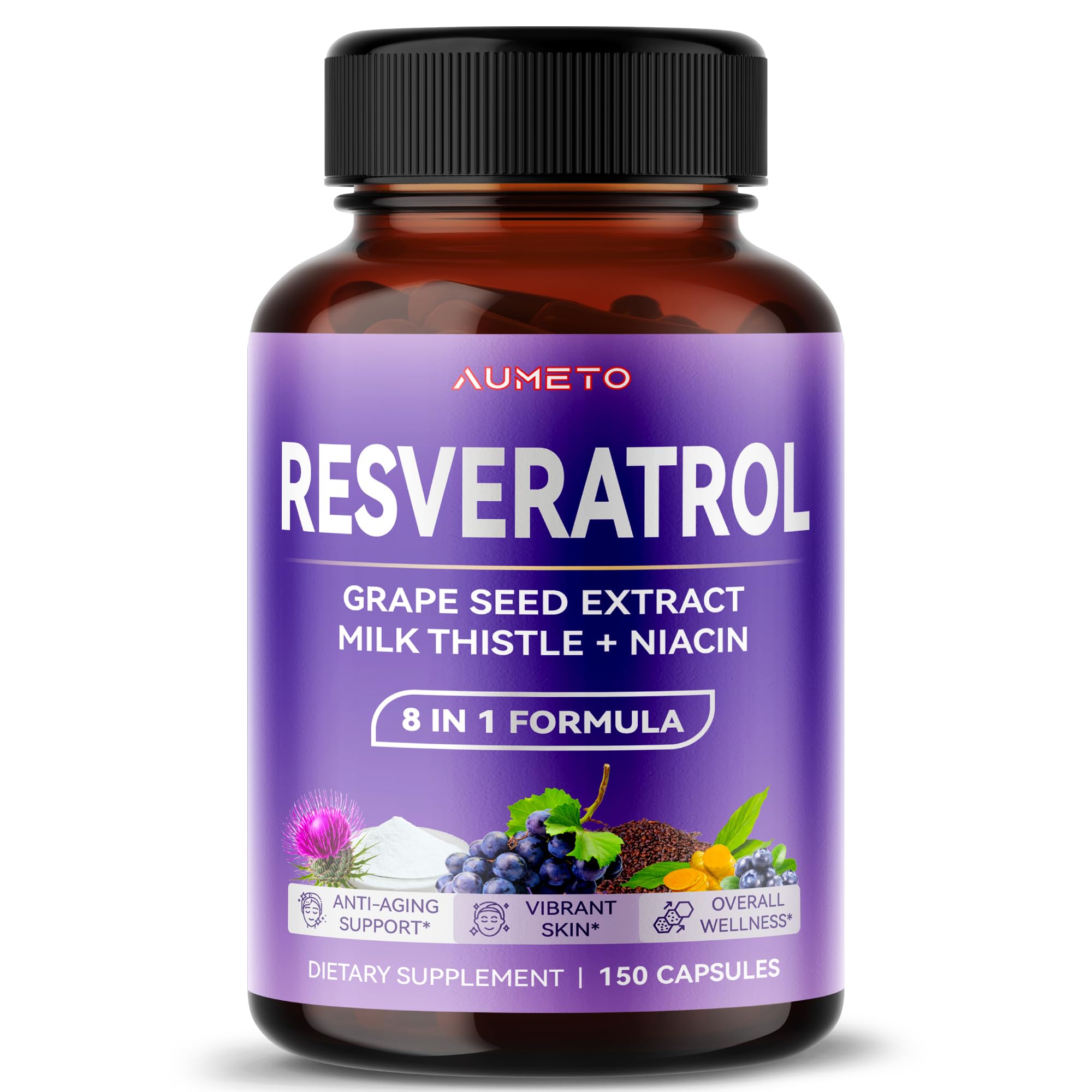 Plus Resveratrol 8-in-1 with Grape Seed & Milk Thistle, 150 Capsules