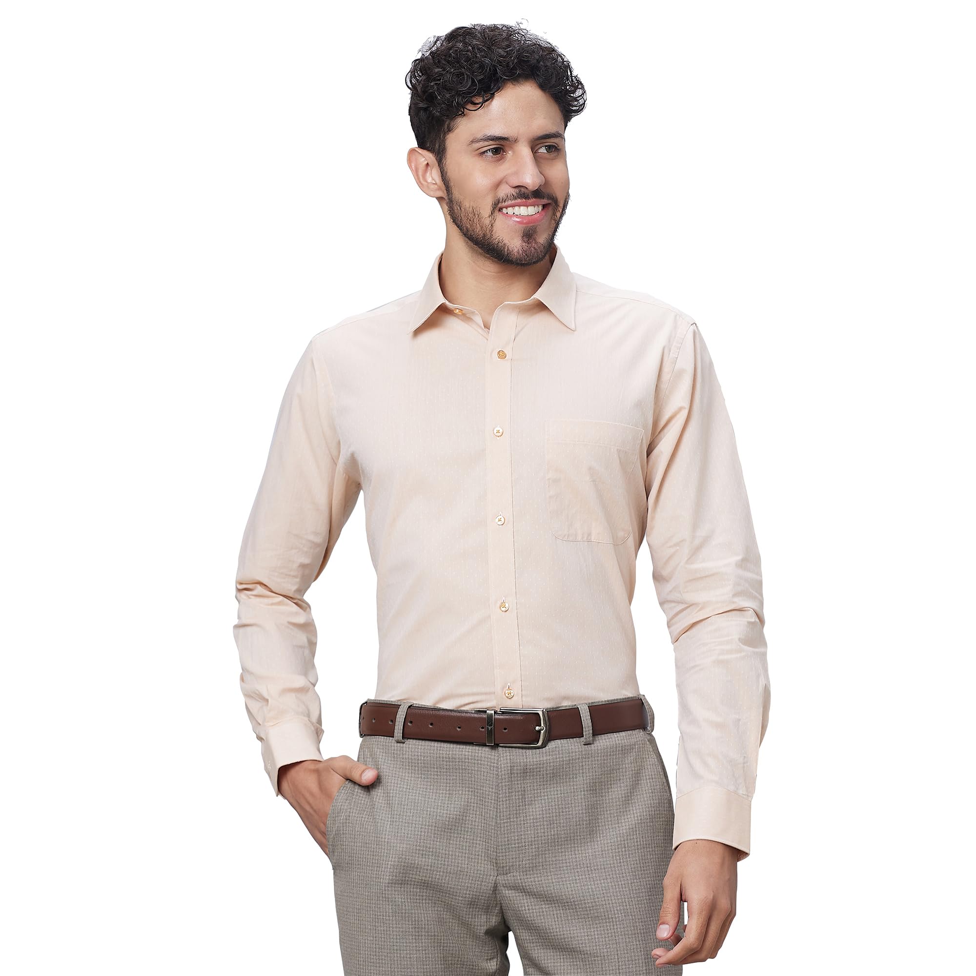raymond Men Slim Fit Structure Pattern Pure Cotton Semi Cutaway Collar Full Sleeve Formal Shirt-picture-30