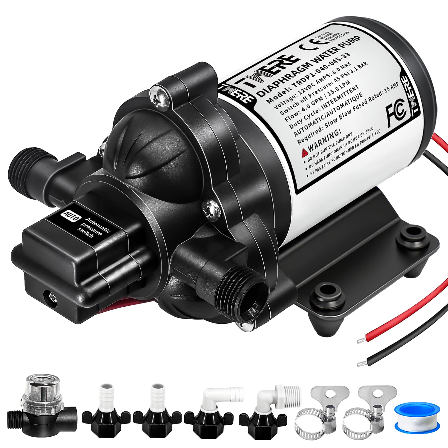 RV Pump,12V DC Self Priming Water Pressure Pump 4.0GPM 45PSI with Pressure Switch for Agricultural Spraying Camper Yacht Garden,RV Fresh Water Pumps,Replace 2088-554-144