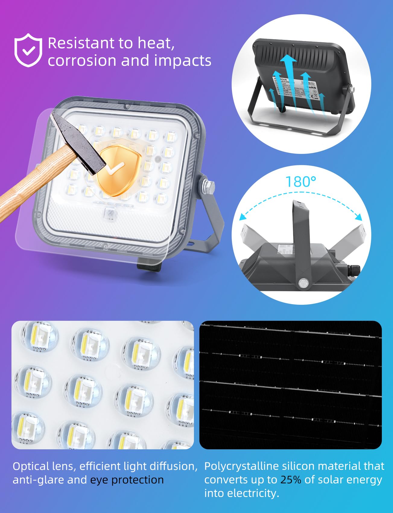 Aigostar Focos LED Exterior Solares RGBW, Cambio de Color 50W, Foco RGB+6500K y 3 Modos, Regulable, Control Remoto, IP66 Impermeable, Proyector LED RGB para Fiestas Jardín Terraza, 4 pcs